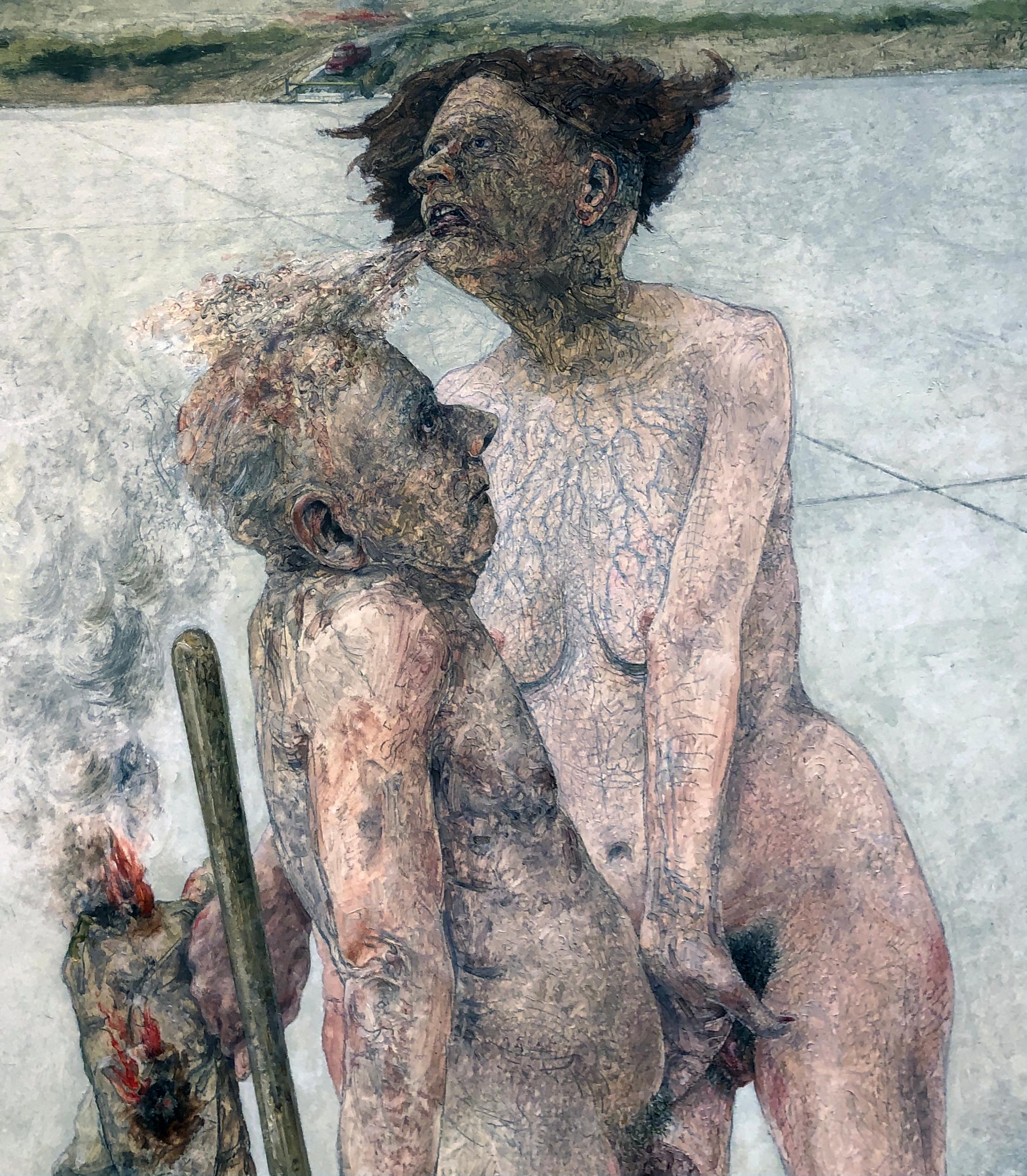 Gula, Serie Los Siete Pecados Capitales, Figuras desnudas, Óleo sobre papel de acuarela - Painting Contemporáneo de David Becker