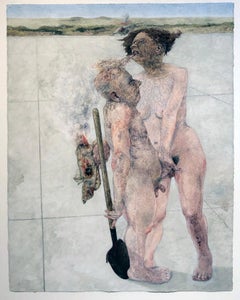 Gula, Serie Los Siete Pecados Capitales, Figuras desnudas, Óleo sobre papel de acuarela