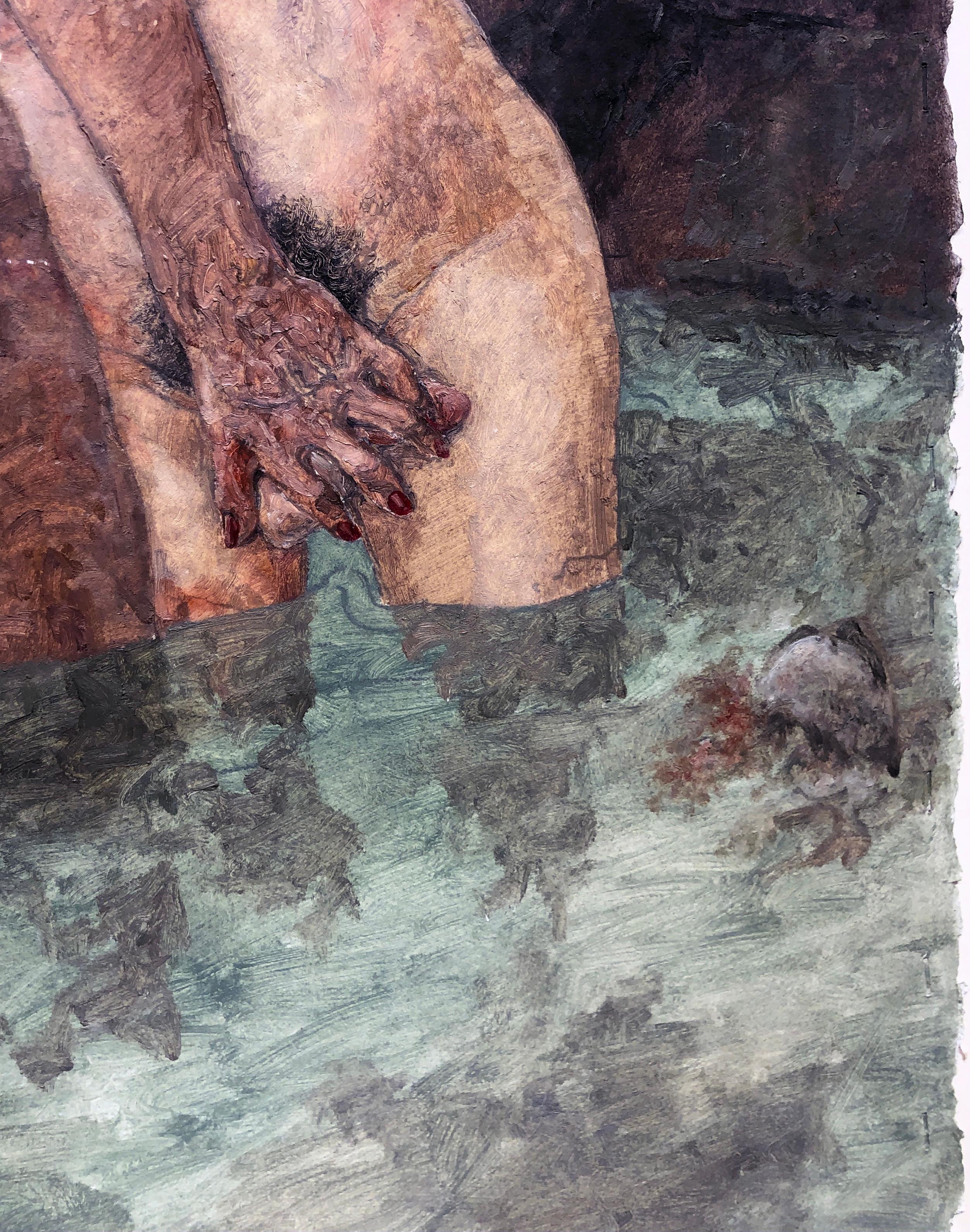 Lust, From the Seven Deadly Sins Series, Nude Figures, Oil on Watercolor Paper - Brown Nude Painting by David Becker