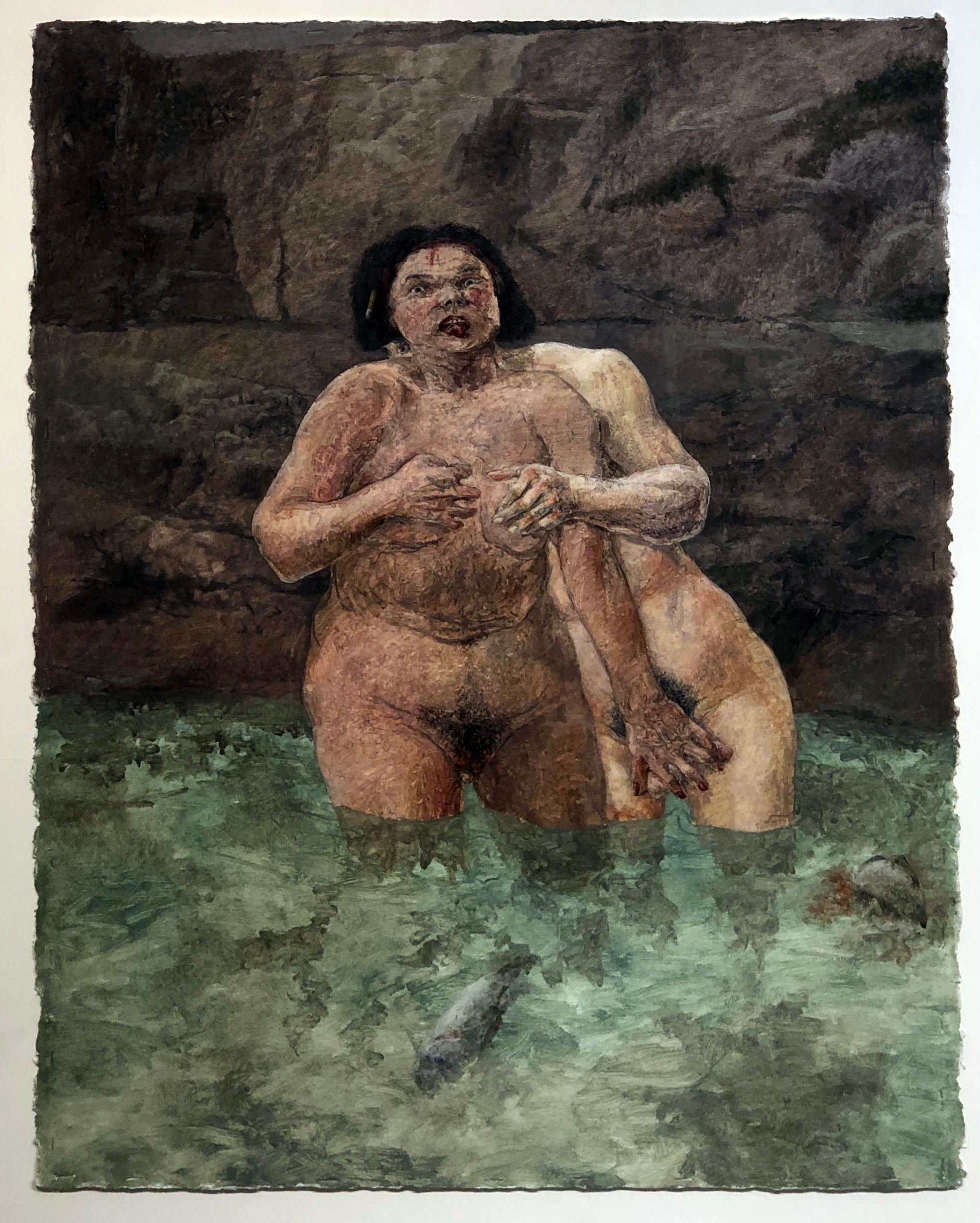 Lust, de la série des sept péchés mortels, figures nues, huile sur papier aquarelle