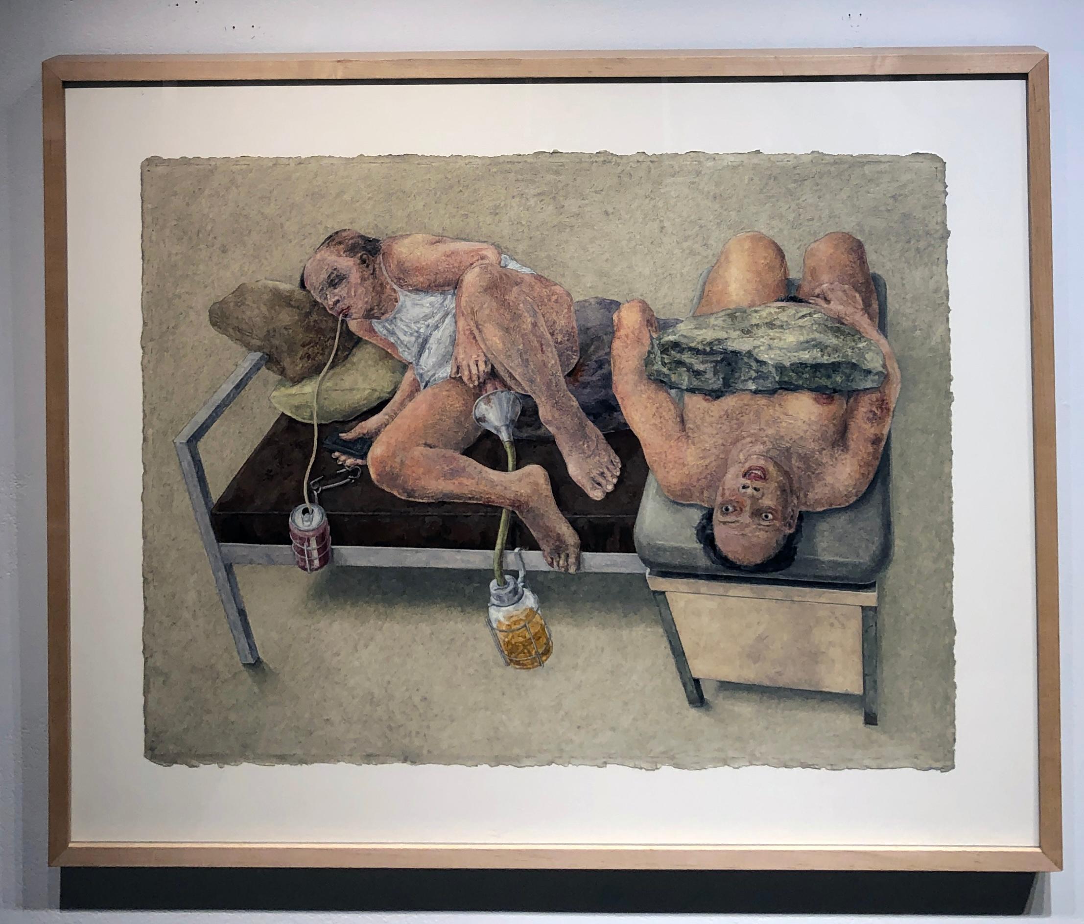 Sloth, de la série « Seven Deadly Sins », figures nues, huile sur papier aquarelle - Contemporain Painting par David Becker