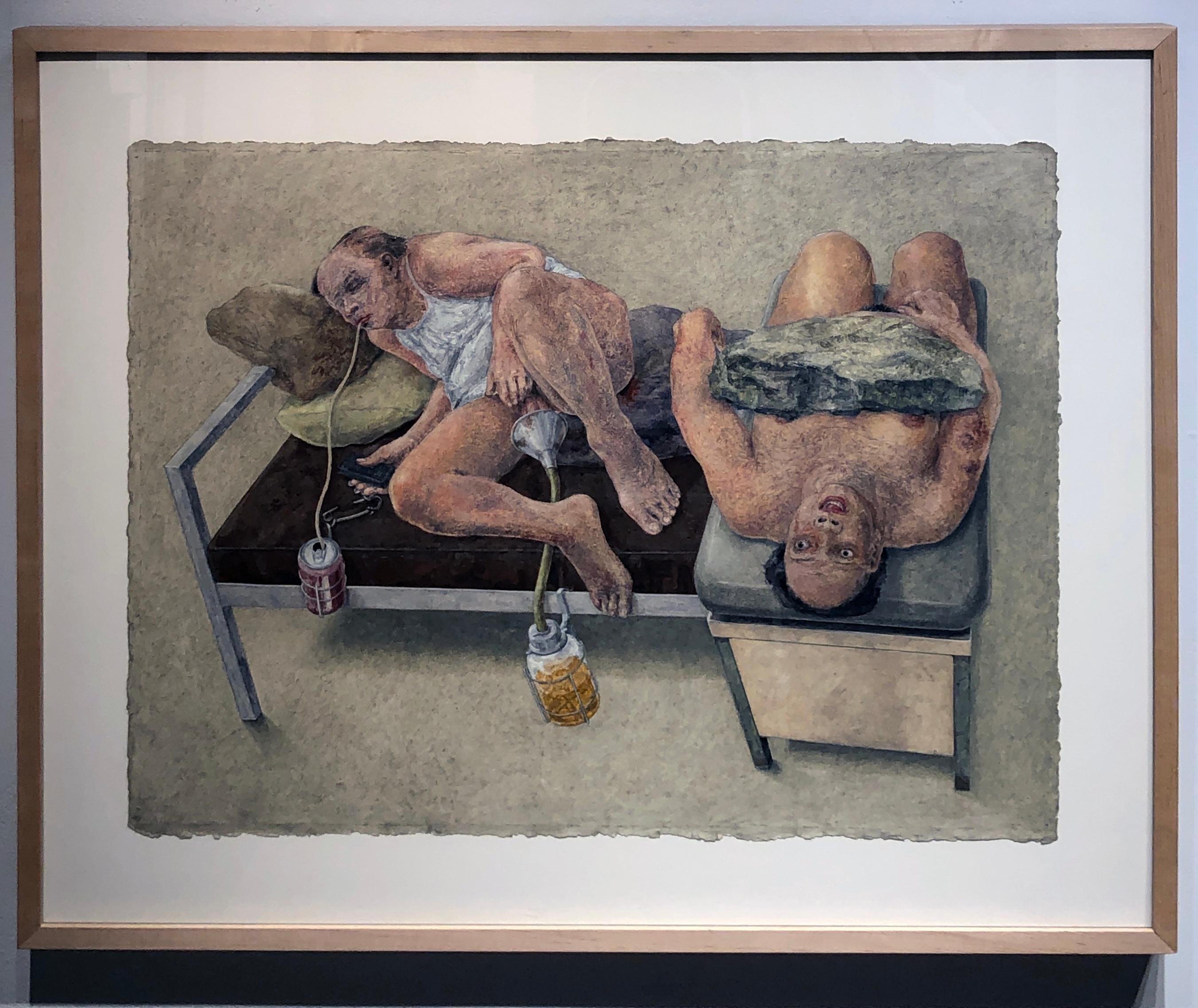 Pereza, De la Serie de los Siete Pecados Capitales, Figuras Desnudas, Óleo sobre Papel de Acuarela - Nude Painting Marrón de David Becker