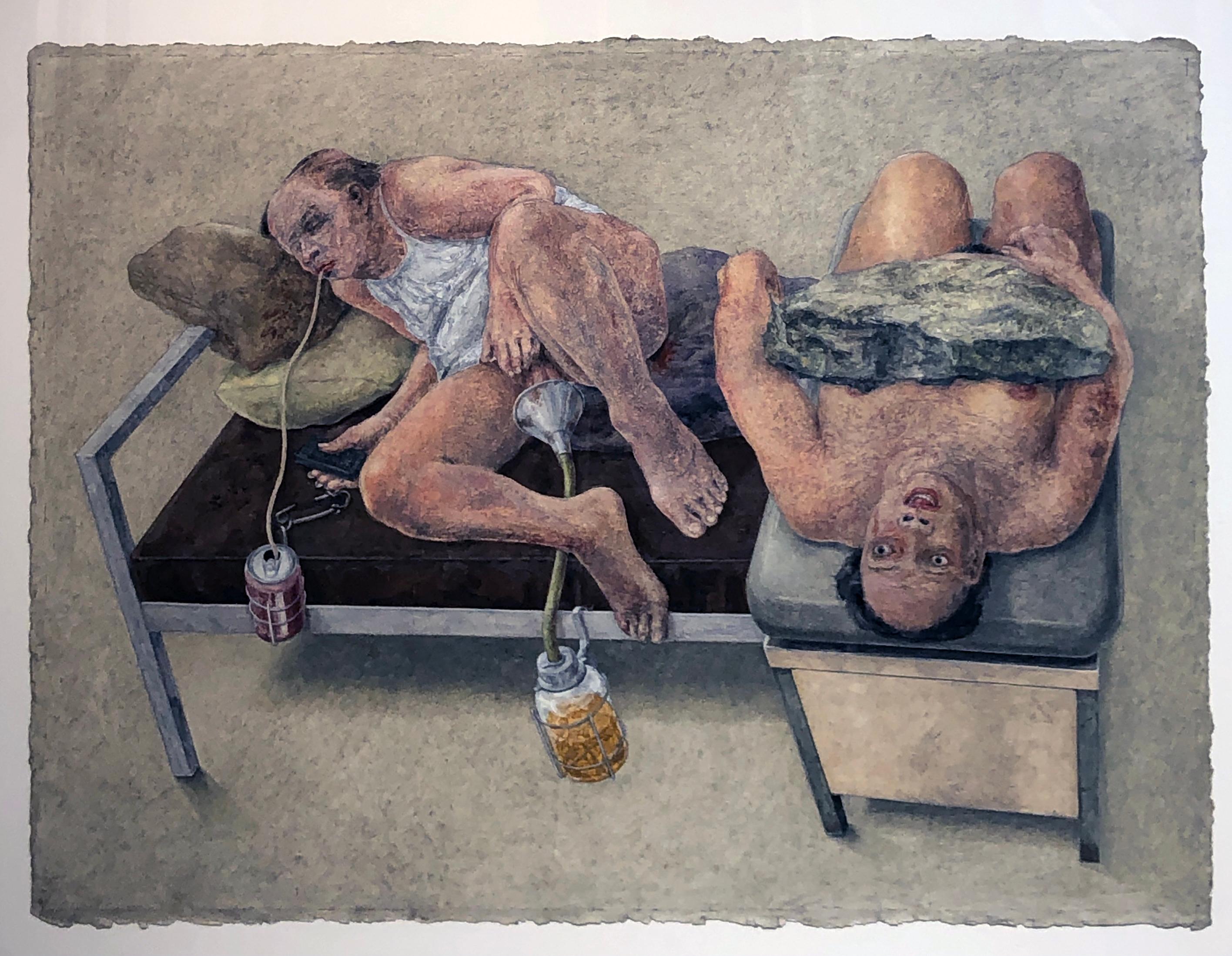 Sloth, de la série « Seven Deadly Sins », figures nues, huile sur papier aquarelle - Painting de David Becker