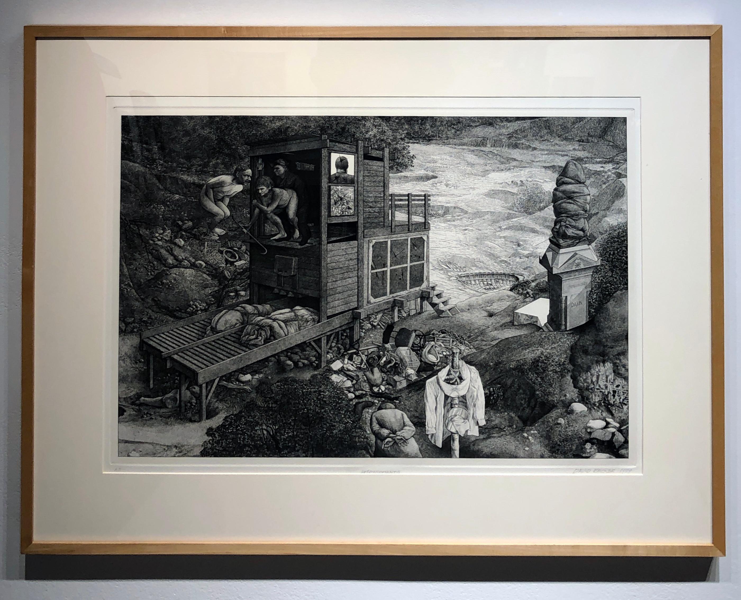 Monuments - Highly Detailed Allegorical, Surreal Etching with Multiple Figures - Print by David Becker