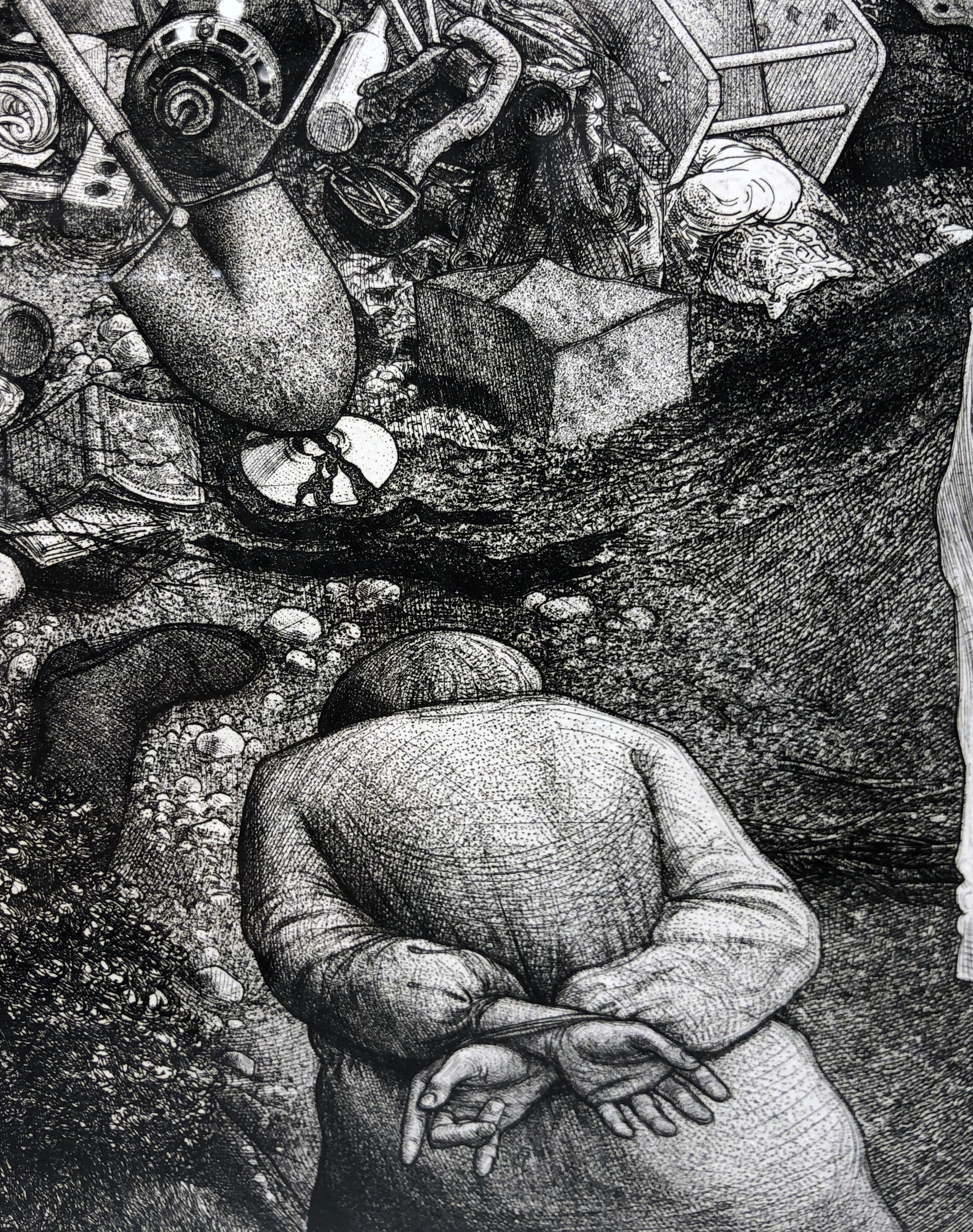 Monuments - Highly Detailed Allegorical, Surreal Etching with Multiple Figures For Sale 1