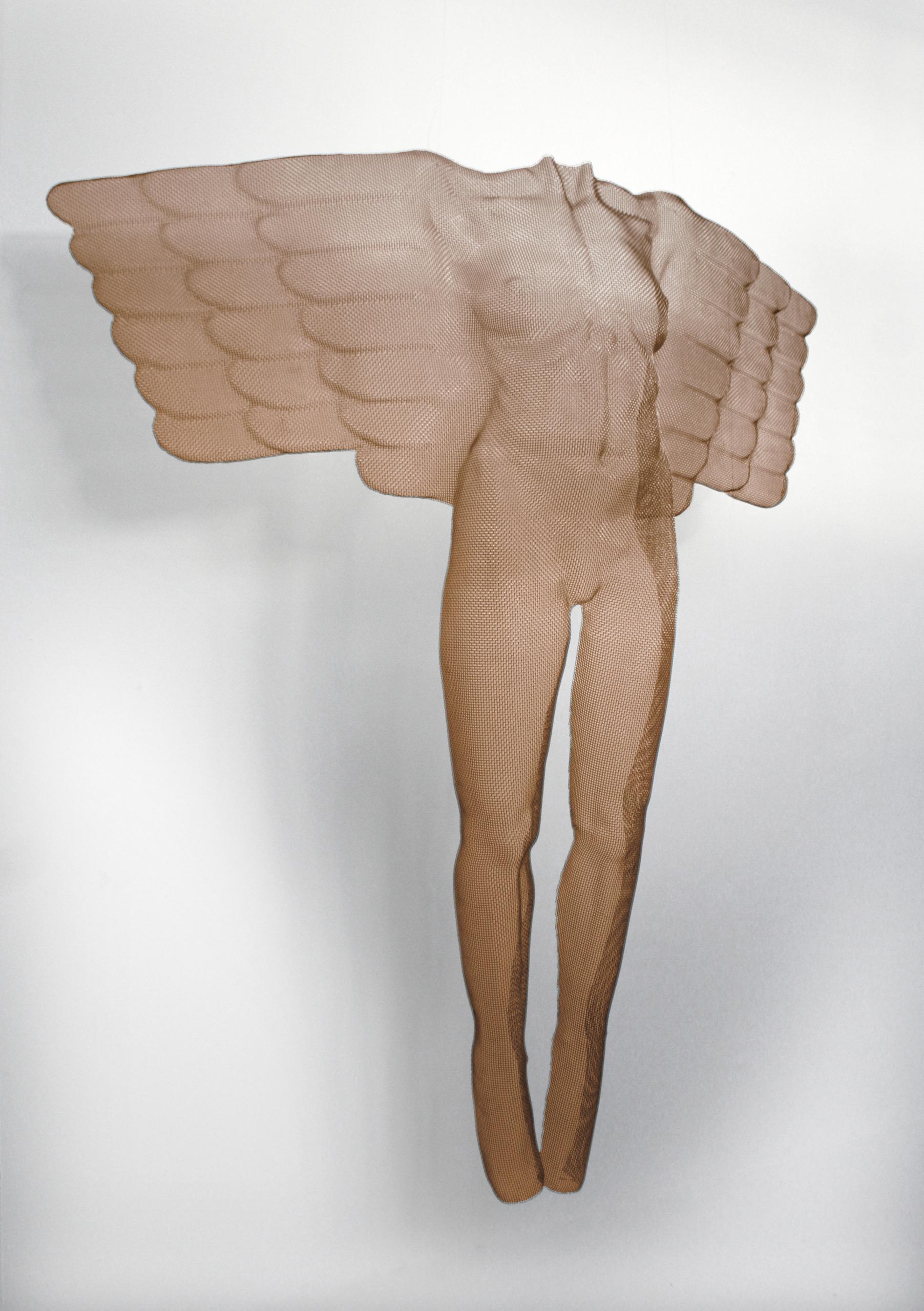 Changel, 2021, Steel Mesh Sculpture - Gray Nude Sculpture by David Begbie