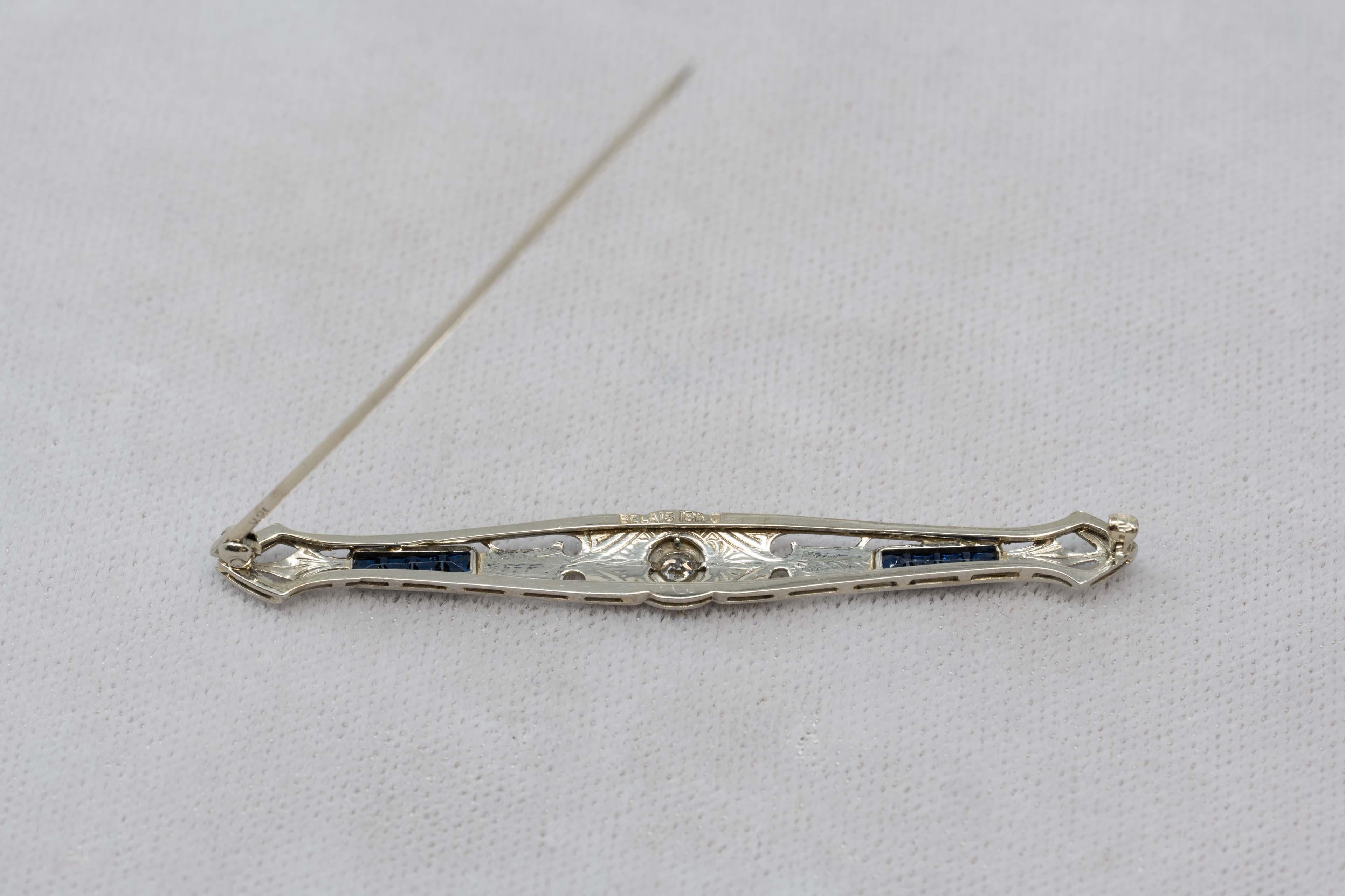 David Belais 18k White Gold & Diamond Art Deco Brooch In Excellent Condition For Sale In Montreal, QC