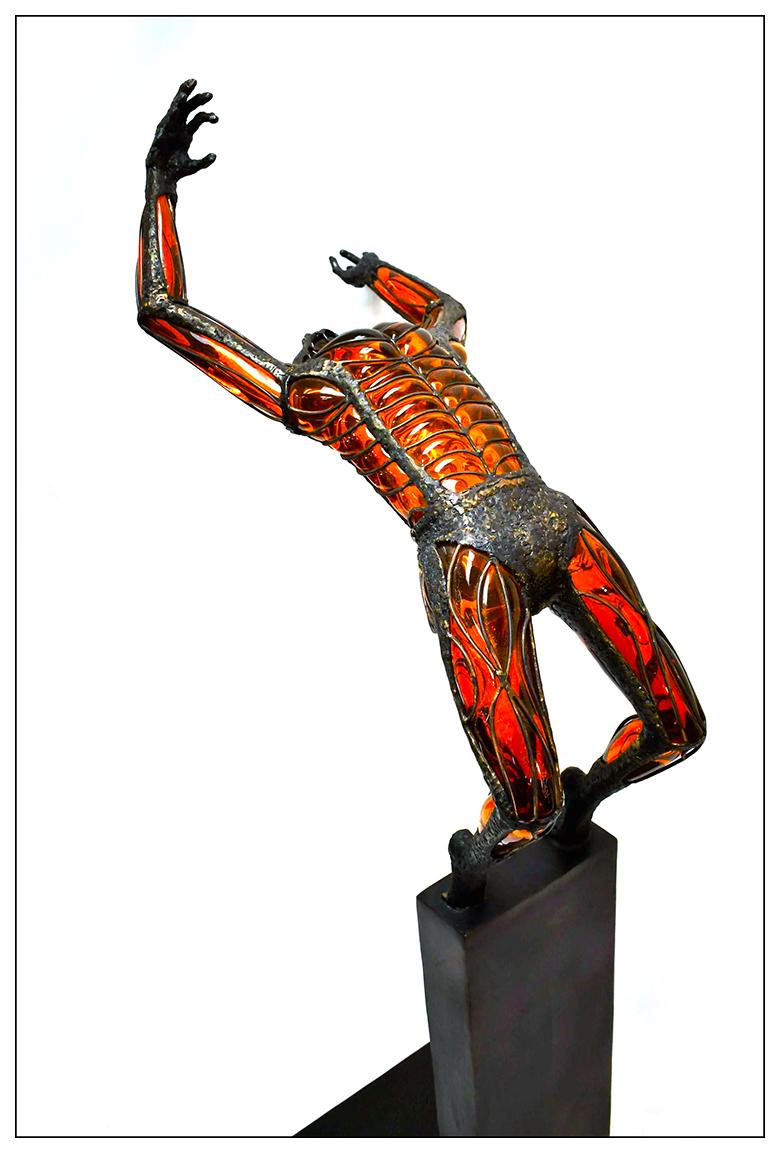 David Bennett Large Original Blown Glass Bronze Sculpture Signed Male Acrobat For Sale 1