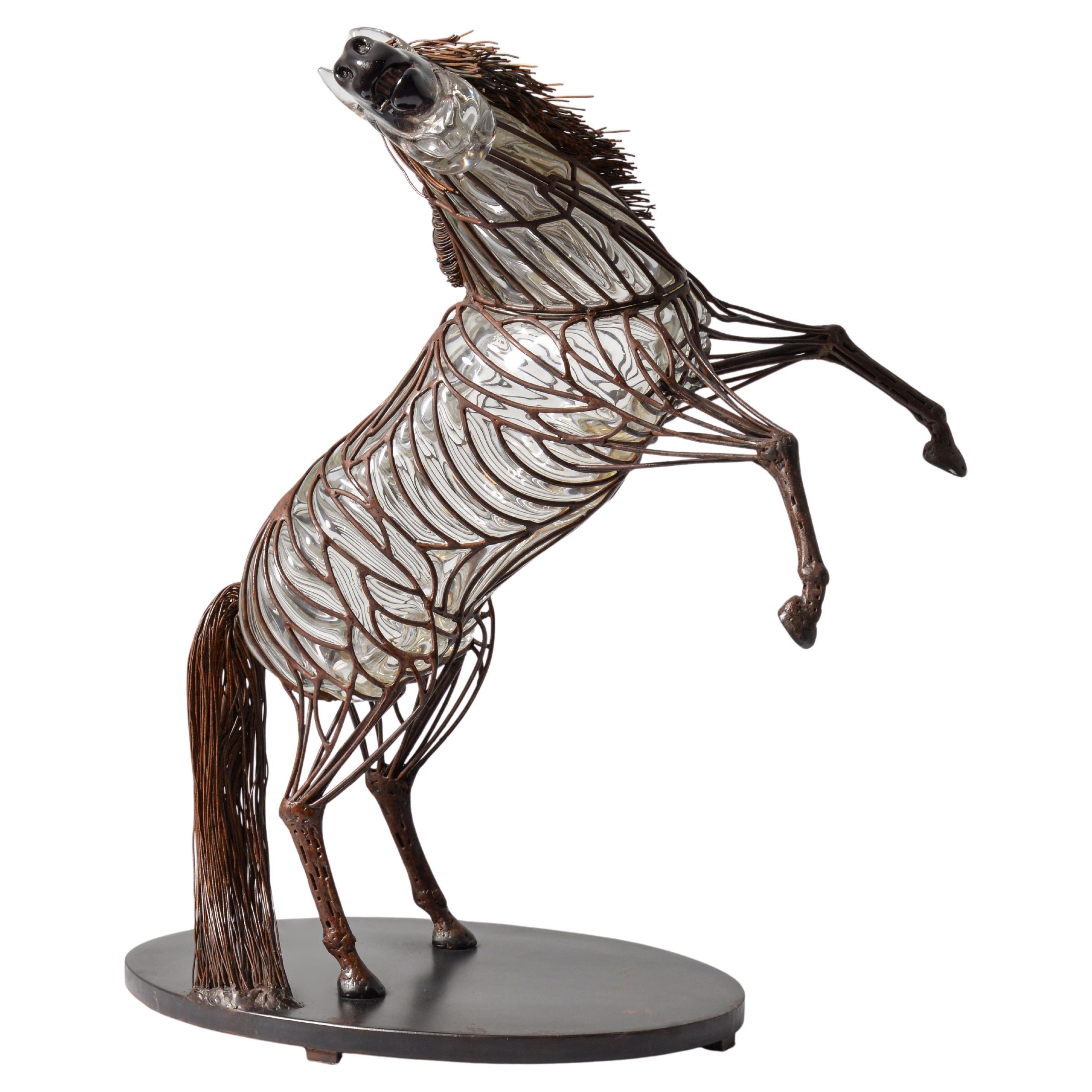 David Bennett STEEL REARING HORSE Sculpture, 29"H For Sale