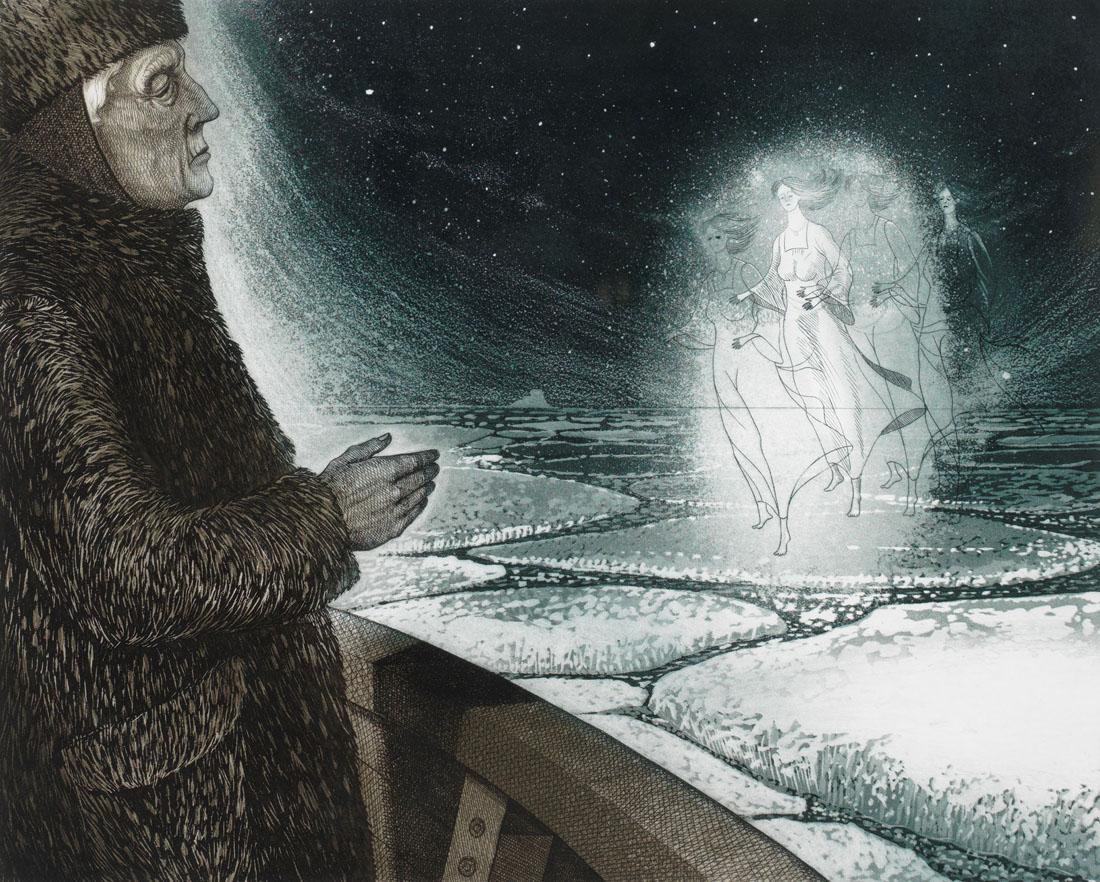 David Blackwood Figurative Print - Captain Noah Bishop's Visitation at the Icefields