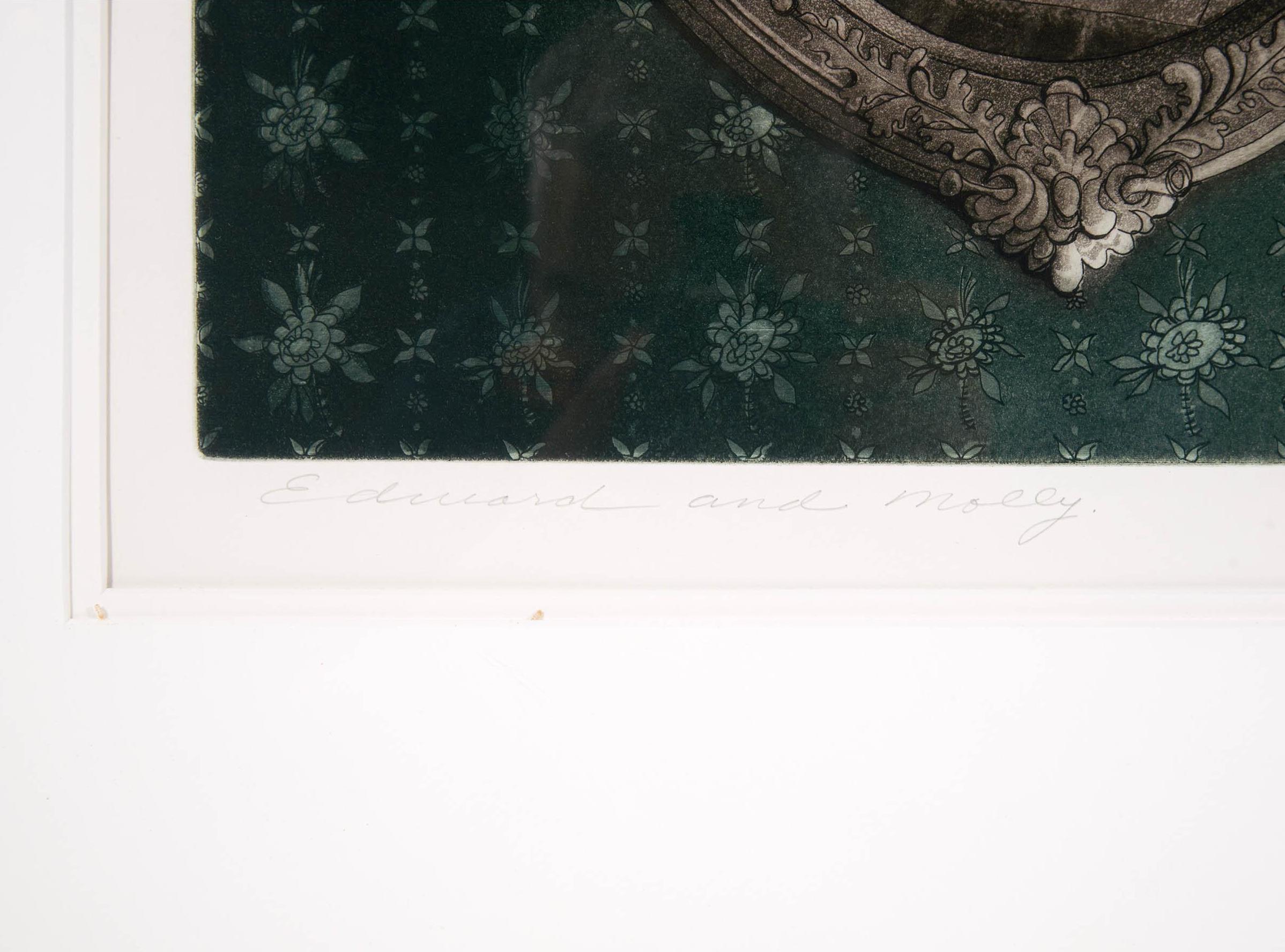 David Blackwood, Canadian, 1941-2022
Edward and Molly, 1989
Etching and aquatint
19 3/4 x 32 in
50.2 x 81.3 cm
signed, titled, dated and numbered (edition of 75) along bottom;
framed

LITERATURE
William Gough, The Art of David Blackwood, 1988,