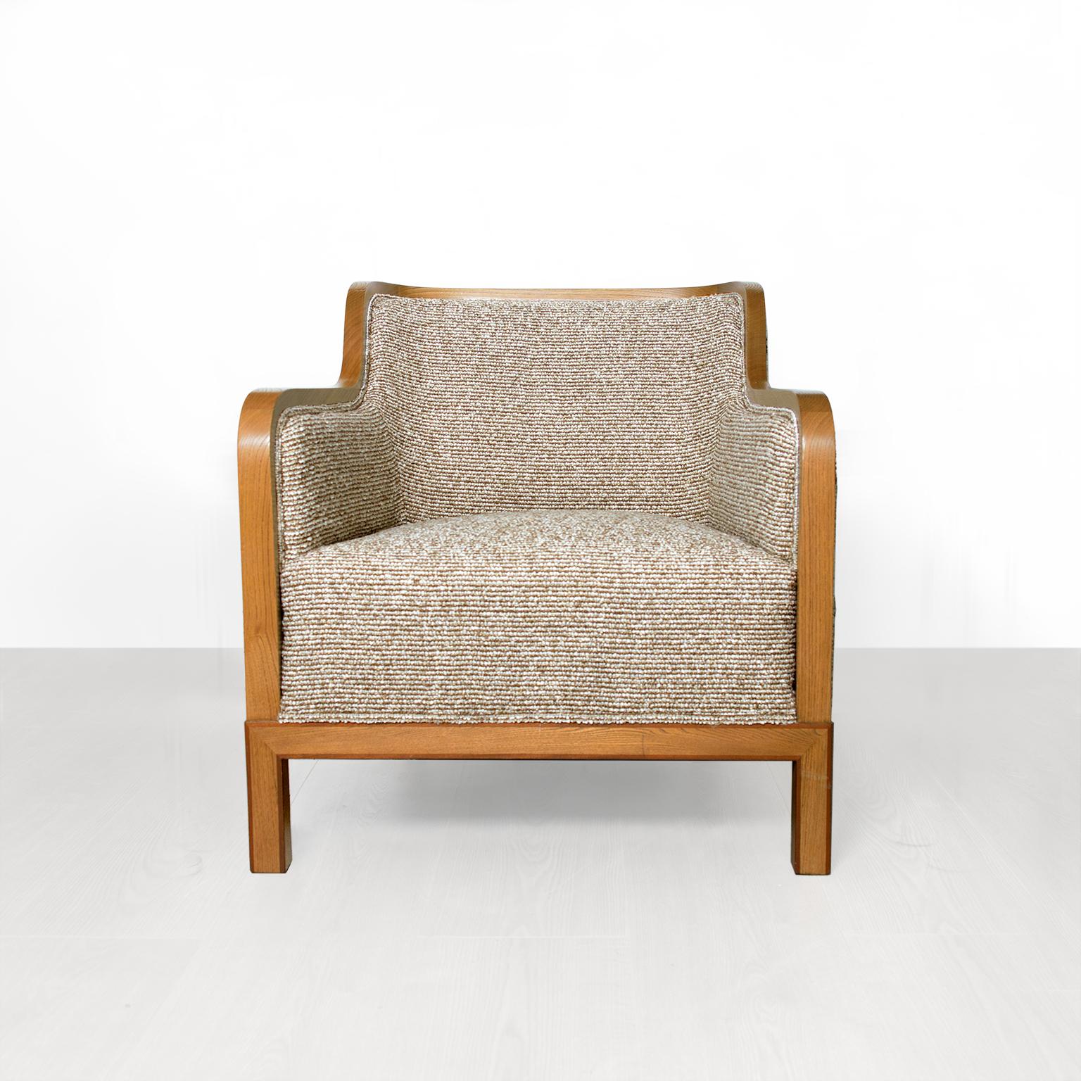 Veneer David Blomberg designed Swedish Art Deco pair of elm lounge chairs  For Sale