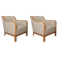 David Blomberg designed Swedish Art Deco pair of elm lounge chairs 