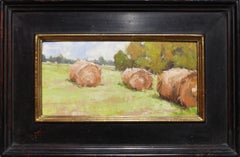 "Afternoon Haze" - Impressionist plein-air landscape painting, country, hay bale
