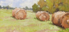 "Afternoon Haze" - Impressionist plein-air landscape painting, country, hay bale