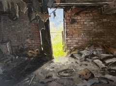 "Creeping In" - pintura plein-air, campo, ruina, arquitectura, impresionismo