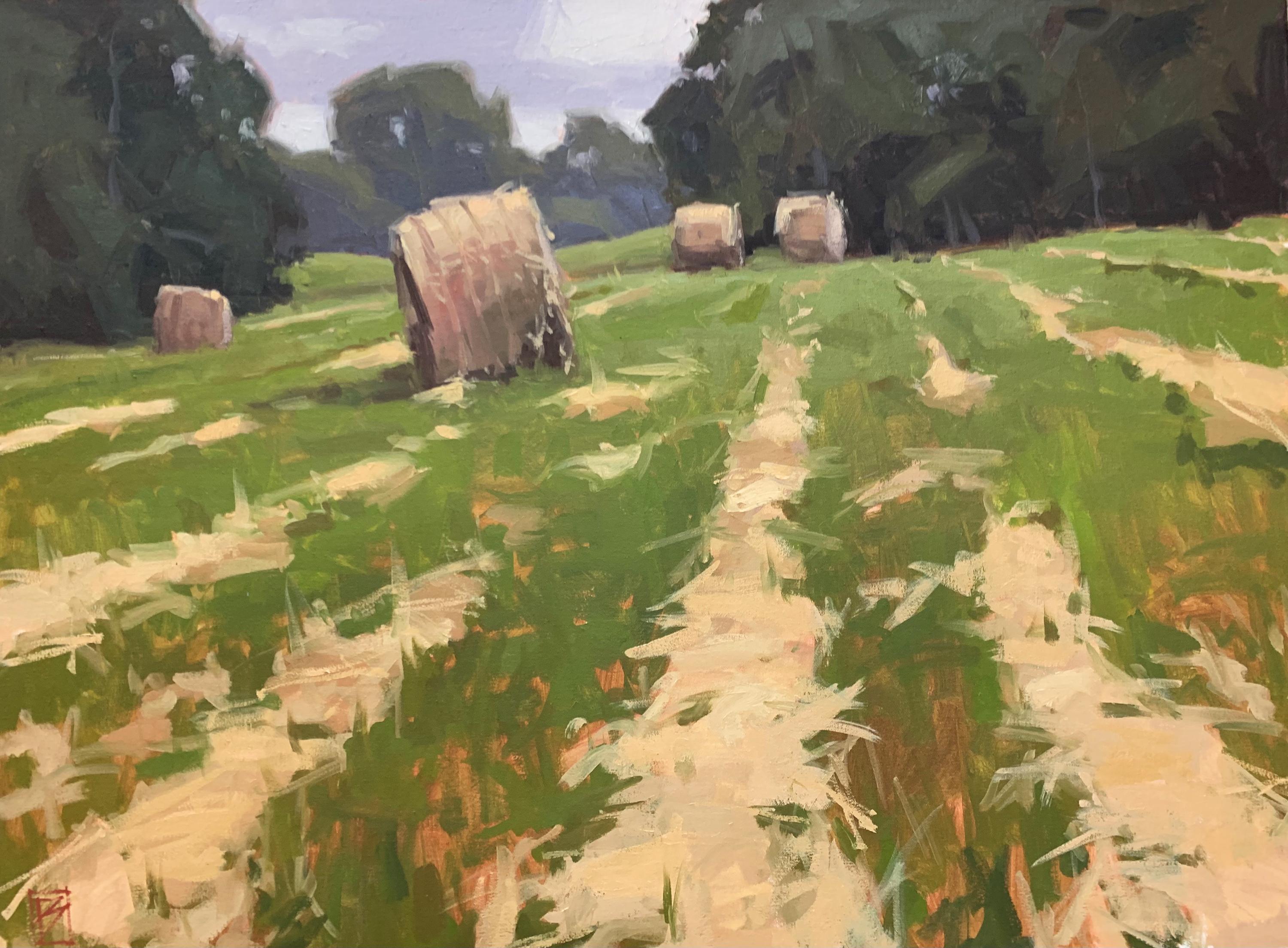 David Boyd Landscape Painting - "Harvest" - hay bales, field, landscape, country painting, impressionism