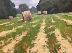 "Harvest" - bottes de foin, champ, paysage, peinture de campagne, impressionnisme