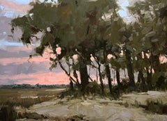 "Silhouette al tramonto" - paesaggio palustre, tramonto, colorato, alberi, impressionismo