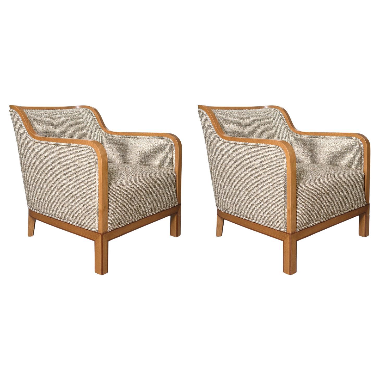 David Bromberg designed Swedish Art Deco pair of Elm lounge chairs For Sale
