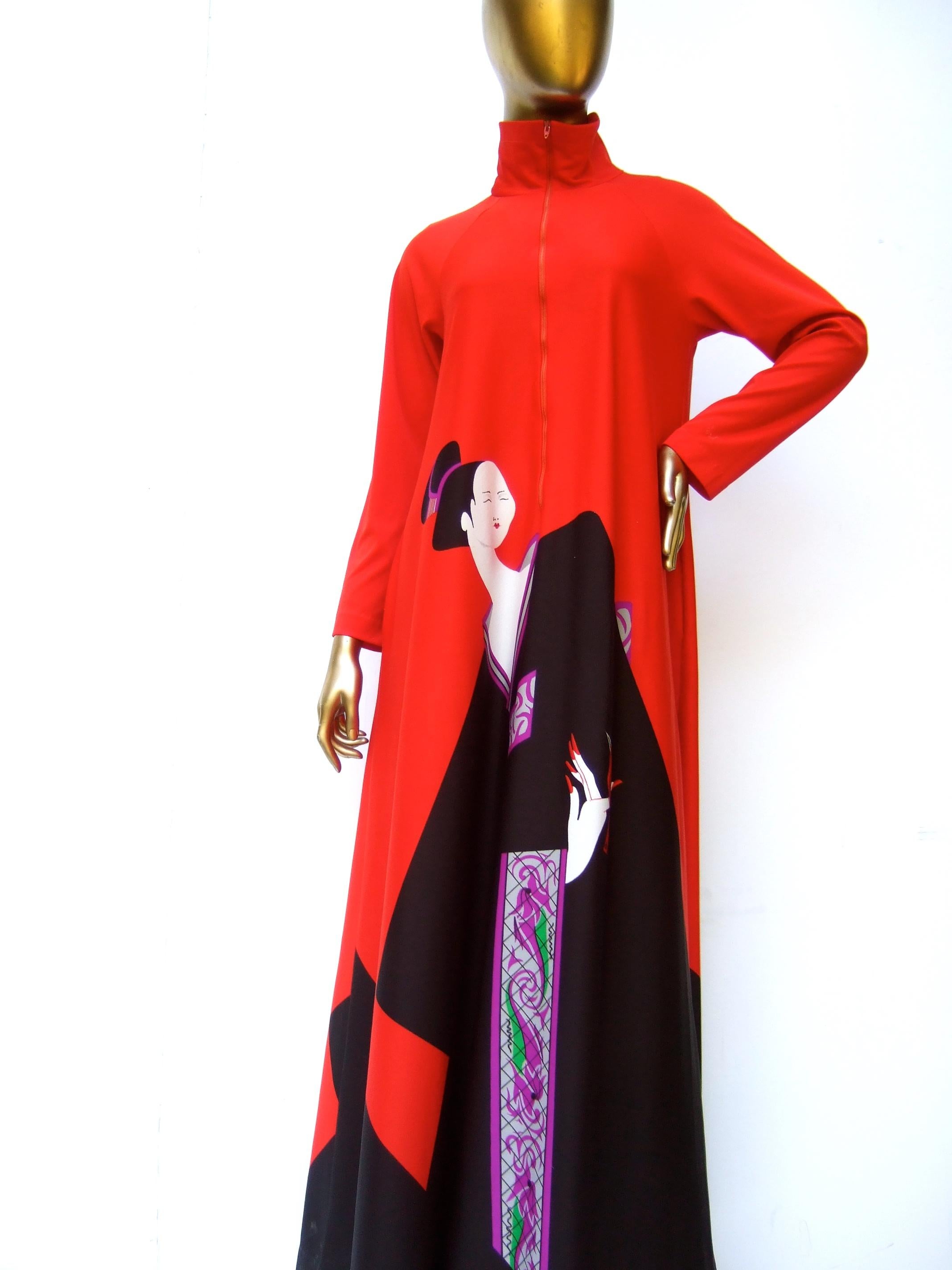 David Brown for Saks Fifth Avenue Chic Bold Poly Knit Patio Lounge Gown c 1970s For Sale 9