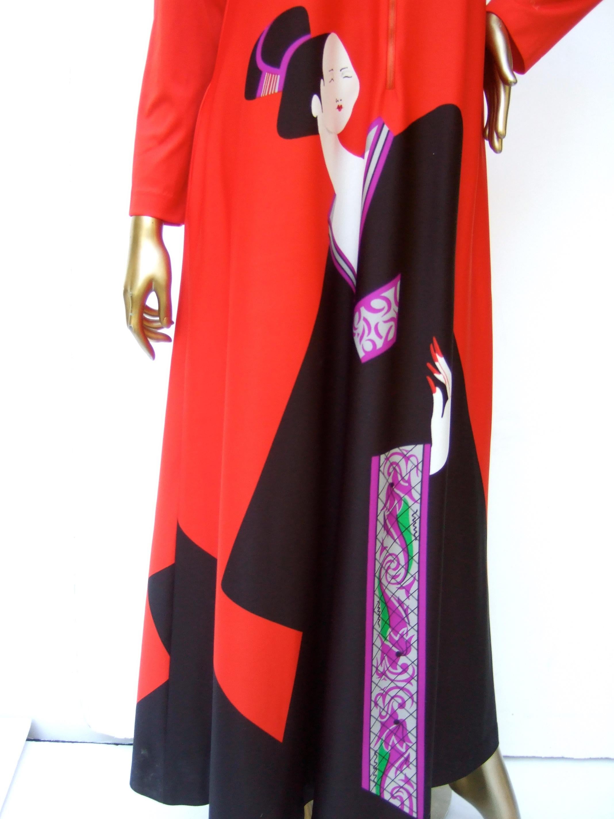 David Brown for Saks Fifth Avenue Chic Bold Poly Knit Patio Lounge Gown c 1970s For Sale 10