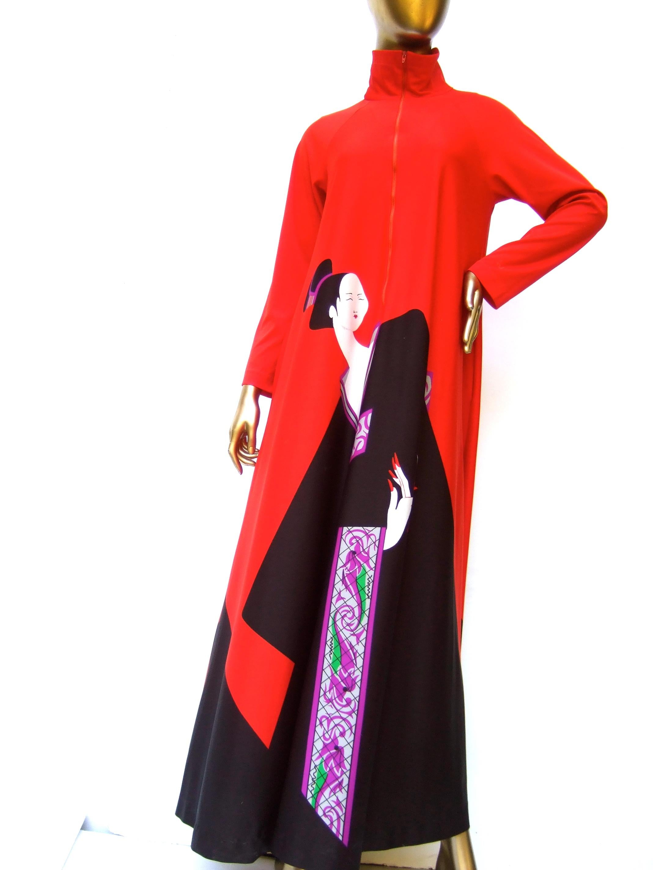 David Brown for Saks Fifth Avenue Chic Bold Poly Knit Patio Lounge Gown c 1970s For Sale 1