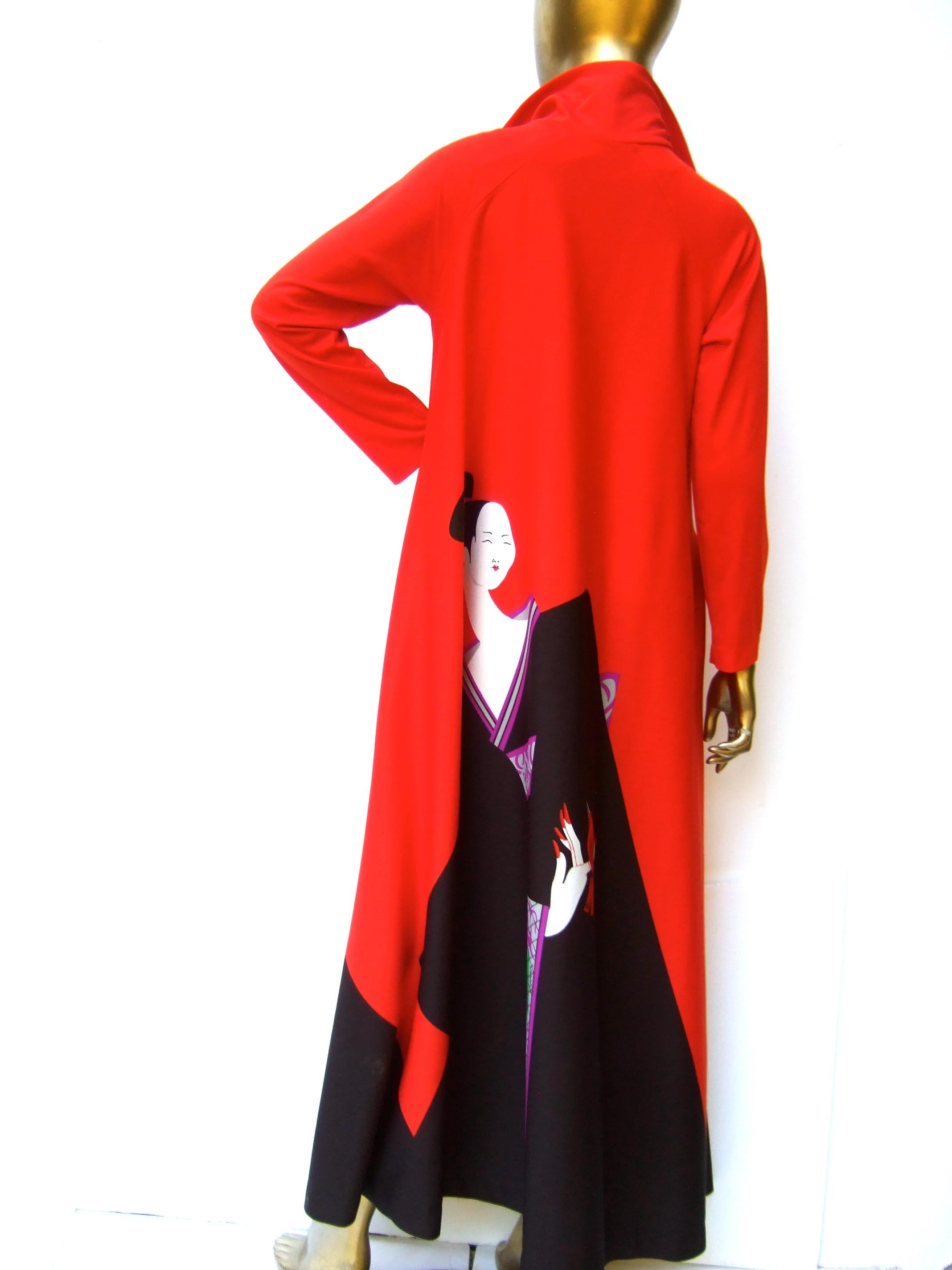 David Brown for Saks Fifth Avenue Chic Bold Poly Knit Patio Lounge Gown c 1970s For Sale 2