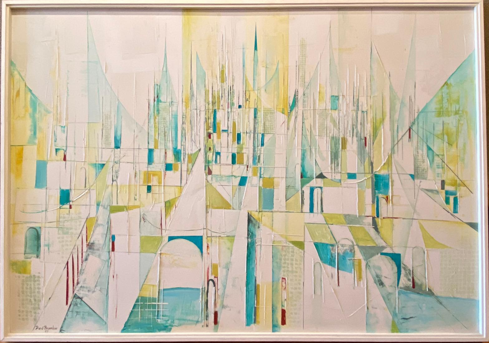 David Brownlow Landscape Painting - "CITY OF DREAMS"  Mid Century Modern TEXAS CITYSCAPE FORT WORTH MCM MODERNIST 