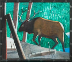"Alce toro" Enorme pintura al óleo sobre lienzo de 1,80 m de David Bungay, enmarcada