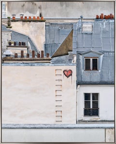 "Amour, Paris France" Architectural Color Blocked Photograph with Graffiti Heart