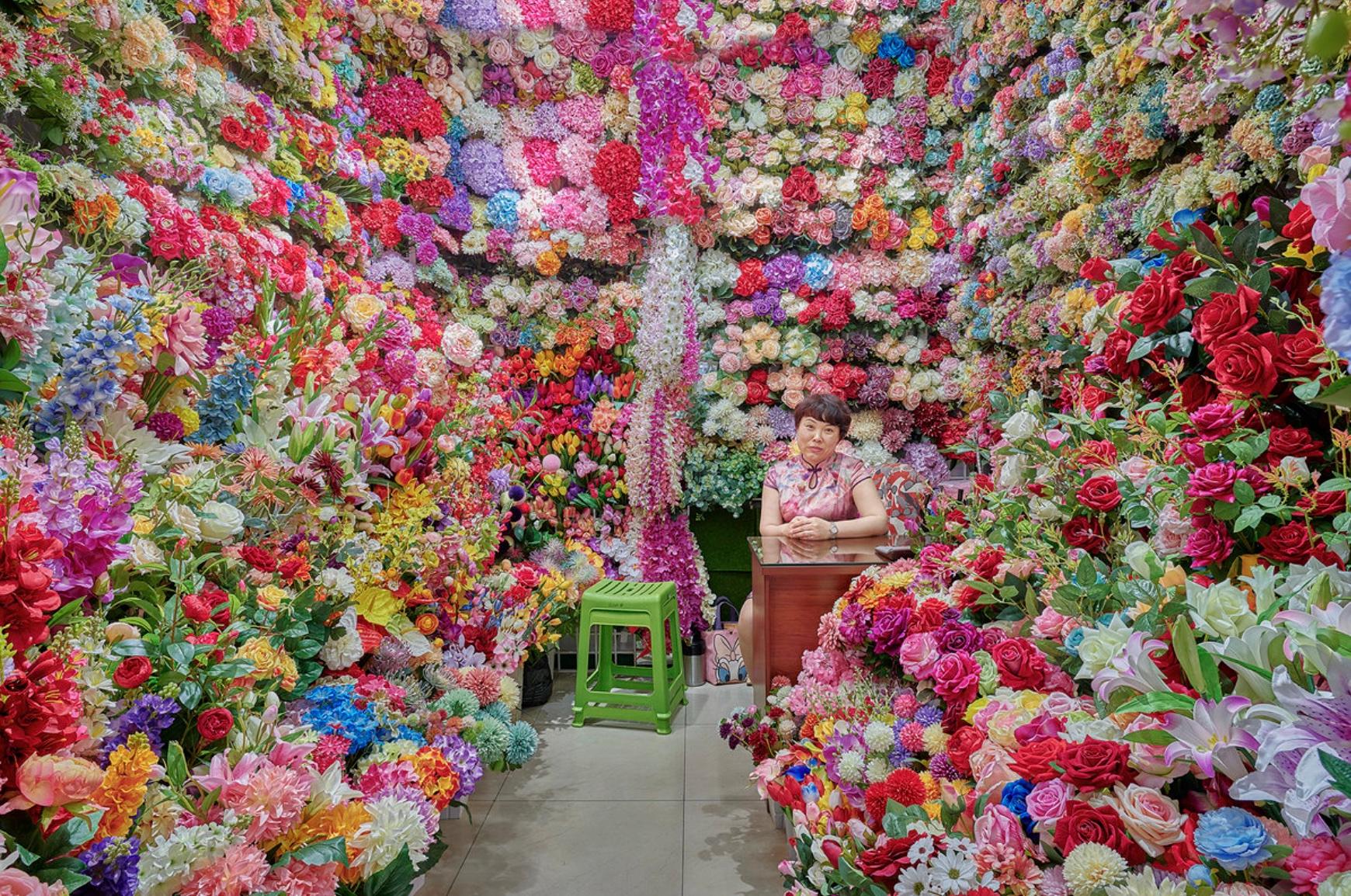 David Burdeny Figurative Photograph - Flower Vendor 01, Yiwu, China (44" x 66")