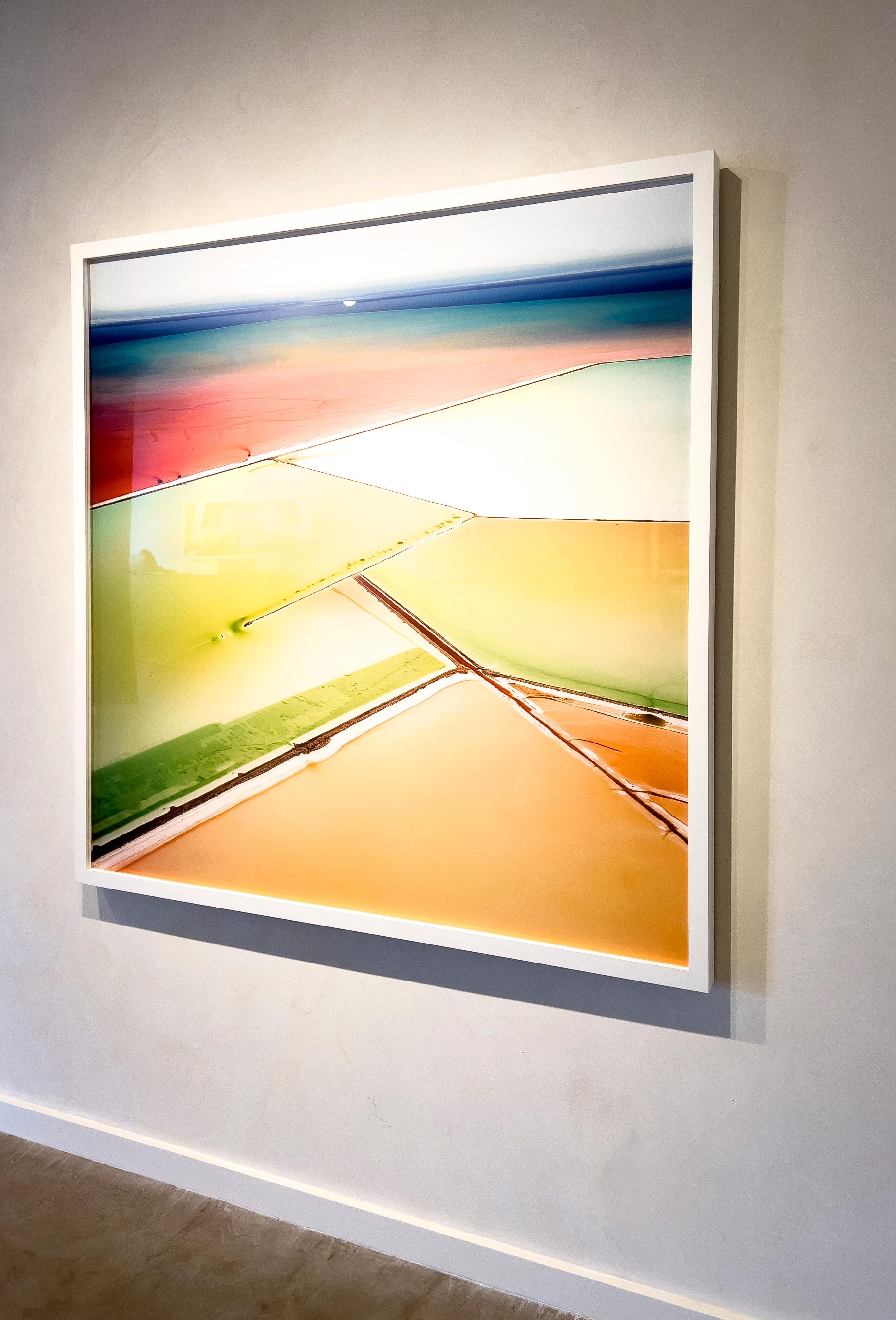 Saltern 06, Great Salt Lake, Utah- colorful aerial photograph framed in white - Photograph by David Burdeny