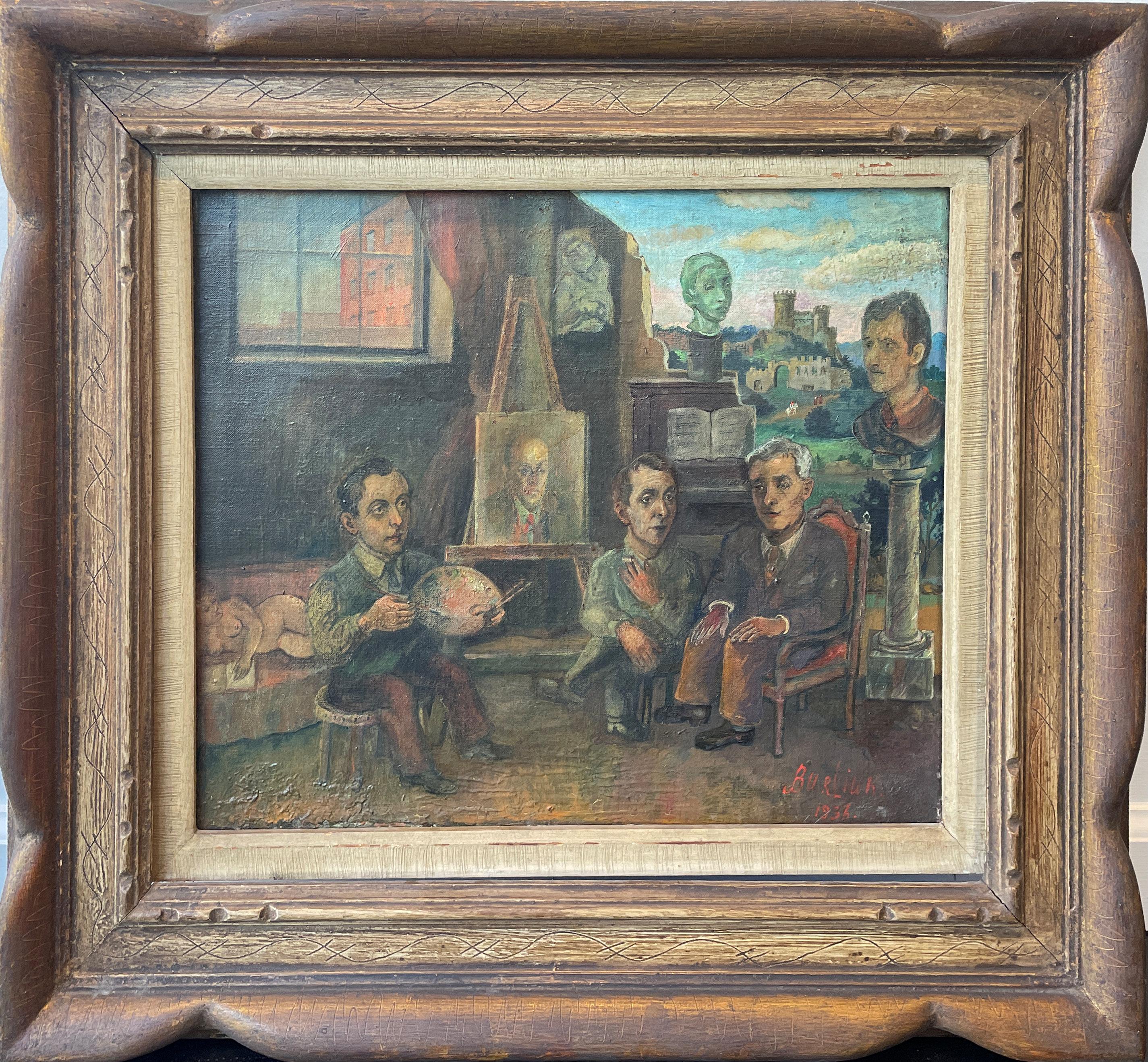 « The Soyer Brothers and Nicolai Cikovsky in the Studio » (Les frères Soyer et Nicolai Cikovsky dans le studio), David Burliuk, Shtetl 1