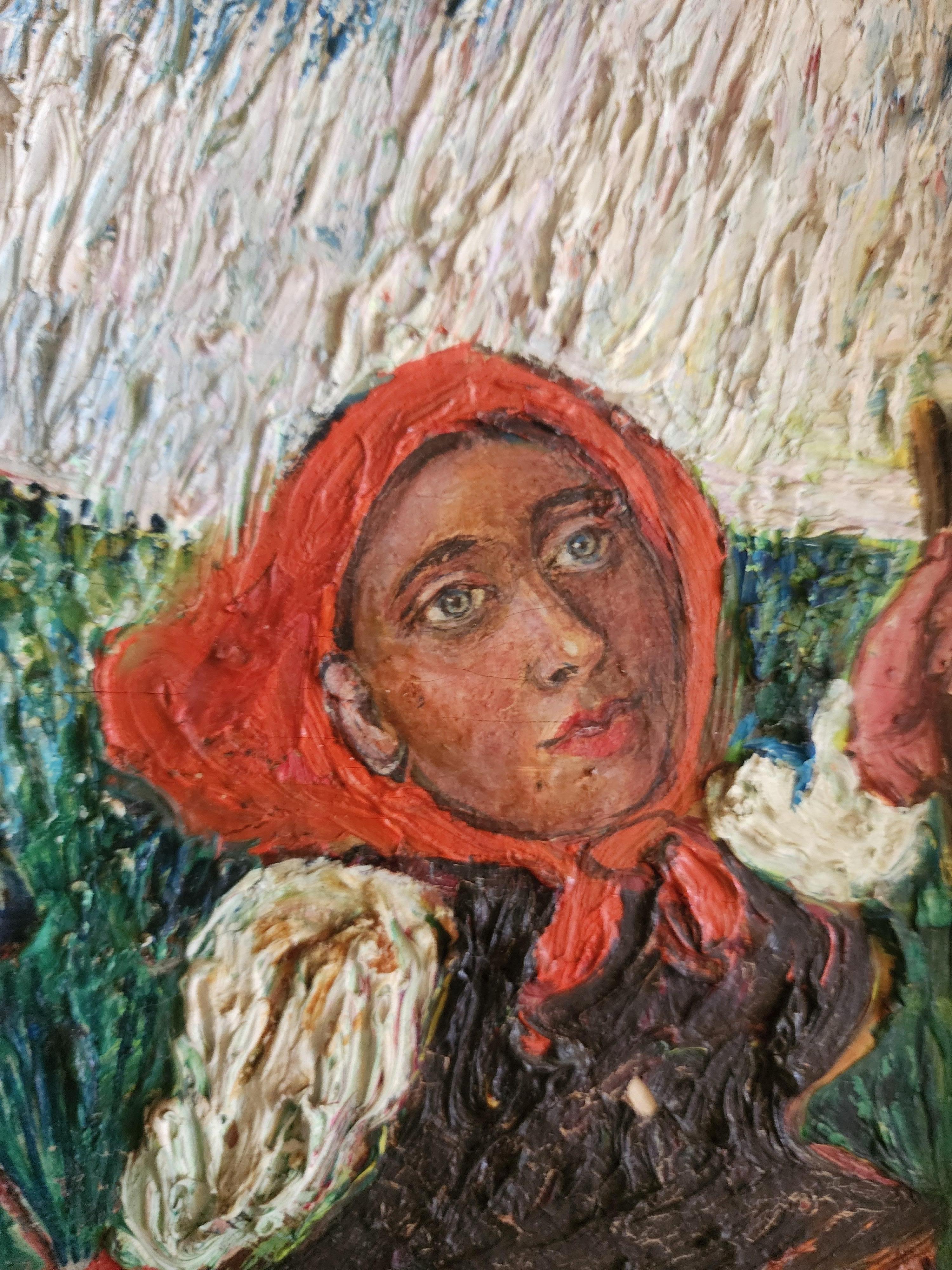 Frau mit einem weißen Pferd (Post-Impressionismus), Painting, von David Burliuk
