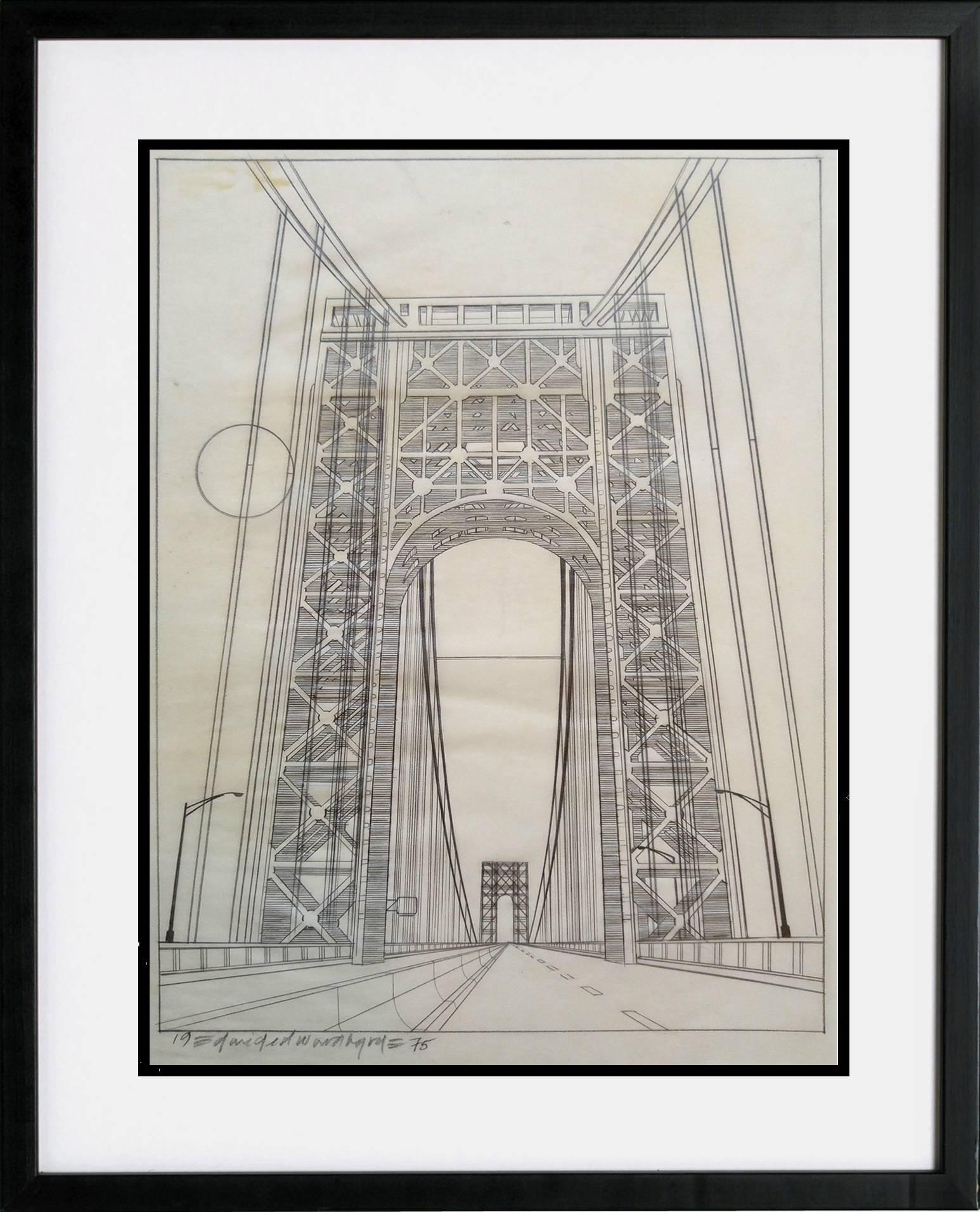 Original 1975 NYC Manhattan coloring book drawing, George Washington Bridge 