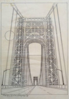 Original 1975 NYC Manhattan coloring book drawing, George Washington Bridge
