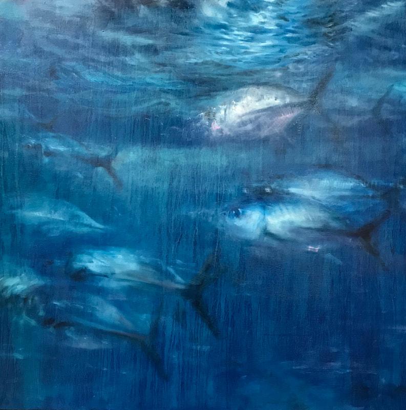 David C Gallup Animal Painting - Blue Trevally in Moonlight