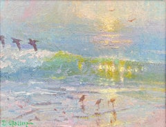 In Singing Light - Gentle Surf, Willets and Pelicans at Sunset; Santa Monica