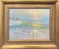 In Singing Light - Gentle Surf, Willets and Pelicans at Sunset; Santa Monica