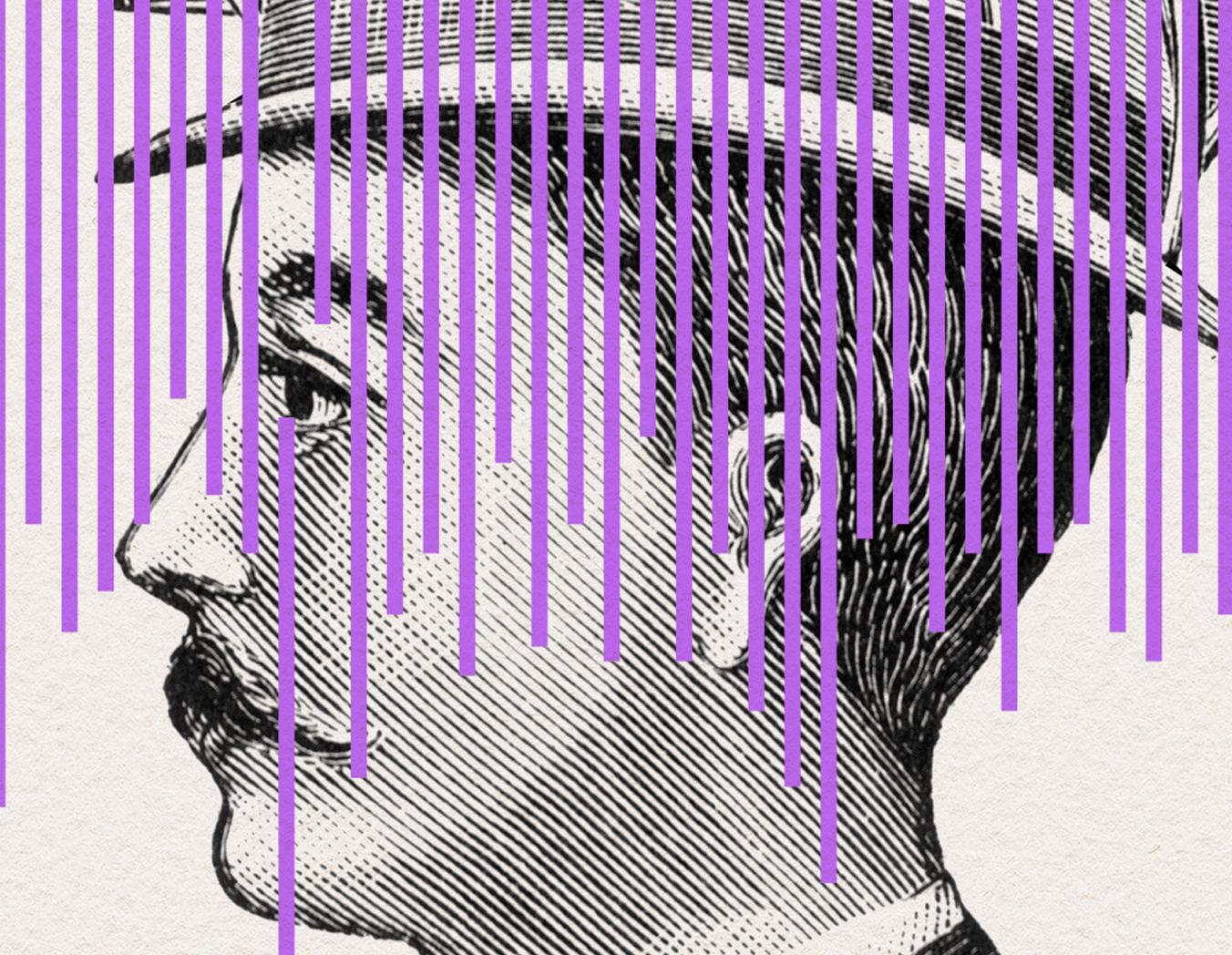 Impression giclée : 'PURPLE RAIN' (pluie pourpre) - Gris Figurative Print par David Calderley
