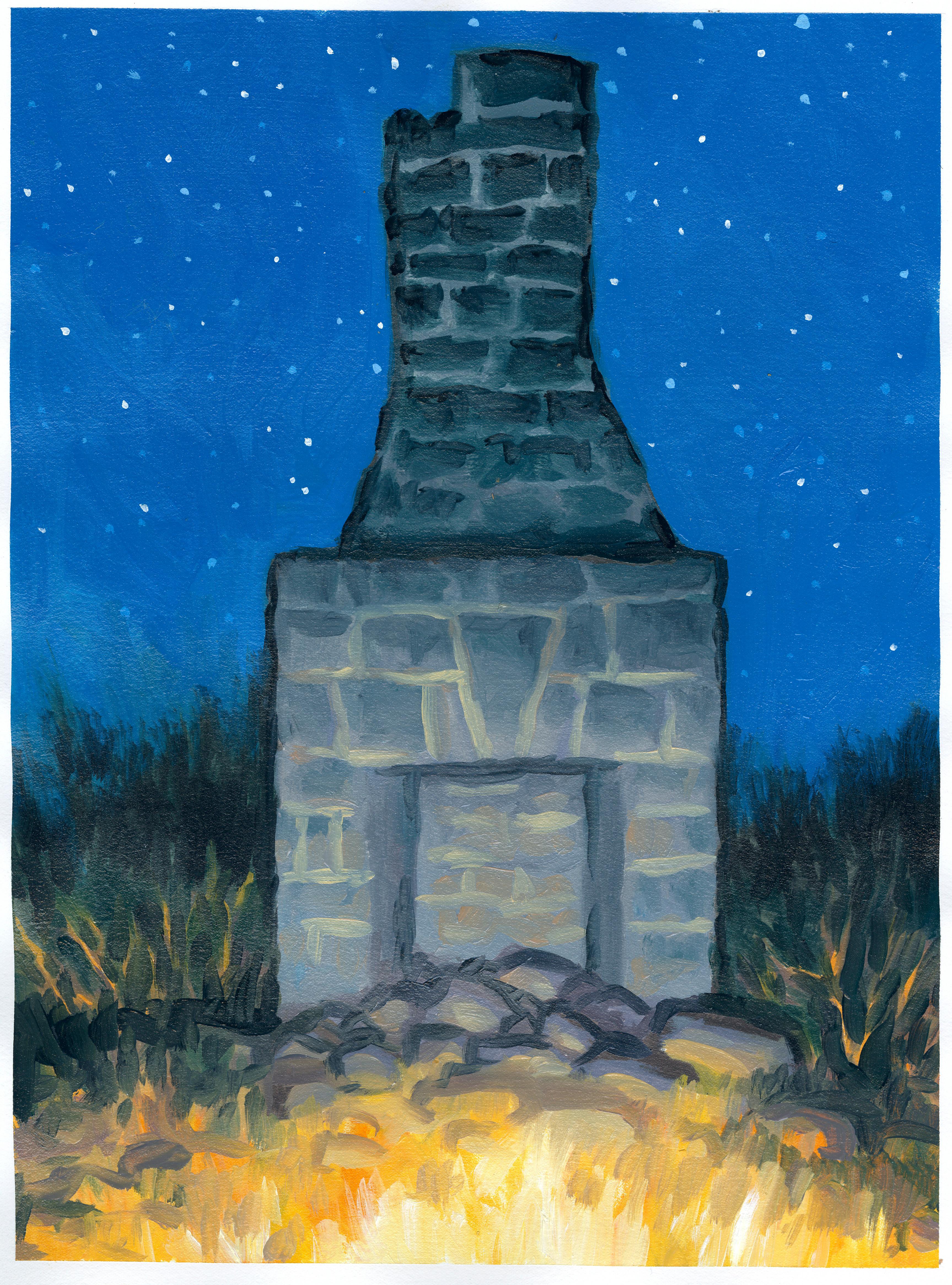 "Chimenea de la granja" (2022) Por David Carmack Lewis, Pintura al óleo original