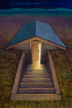 "The Root Cellar" - Impressionist Surrealist Landscape, Oil Painting on Panel