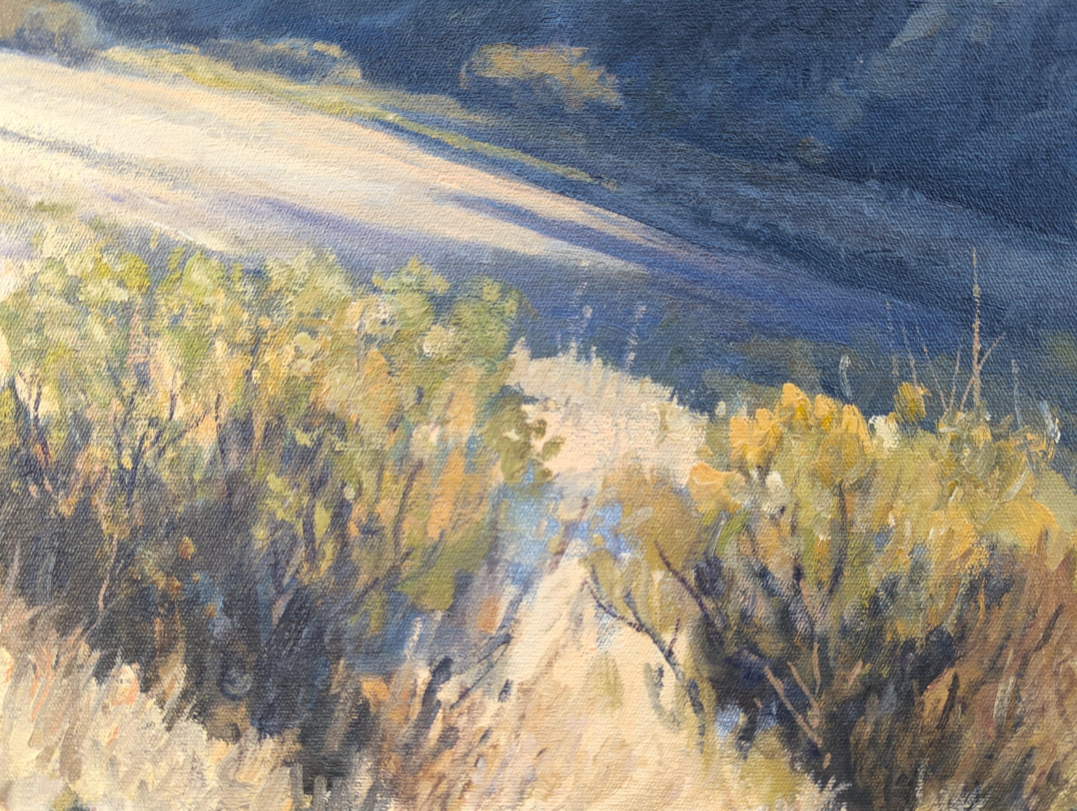 Realistic Pastel Blue and Green Toned Mountain Desert Nature Landscape Painting 7