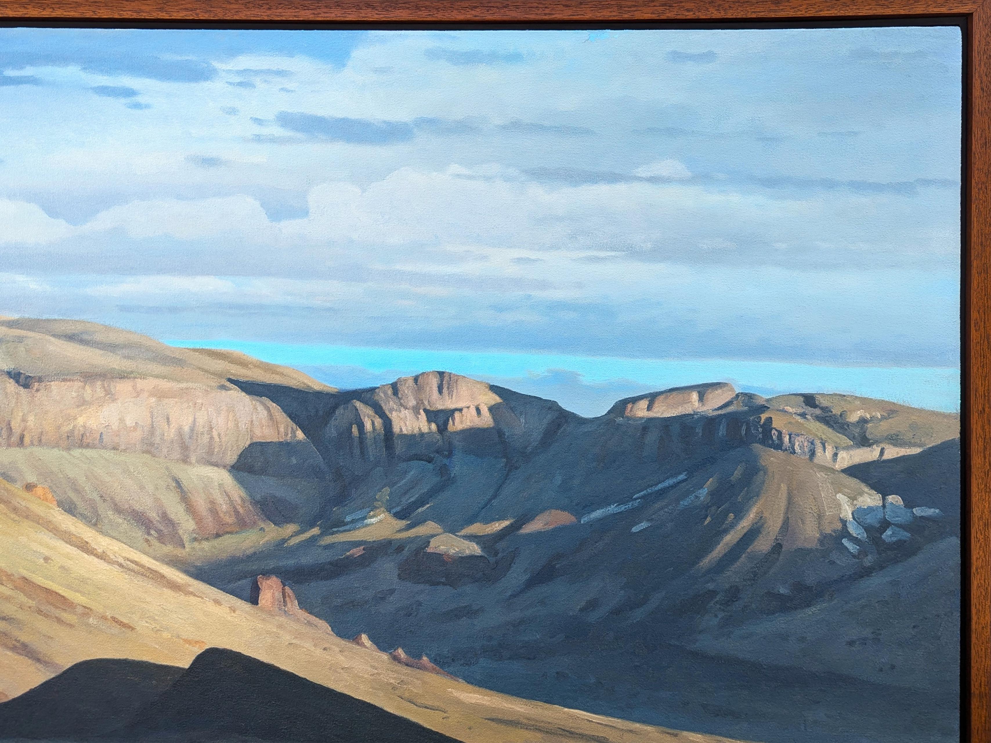 Realistic Pastel Blue and Green Toned Mountain Desert Nature Landscape Painting 1