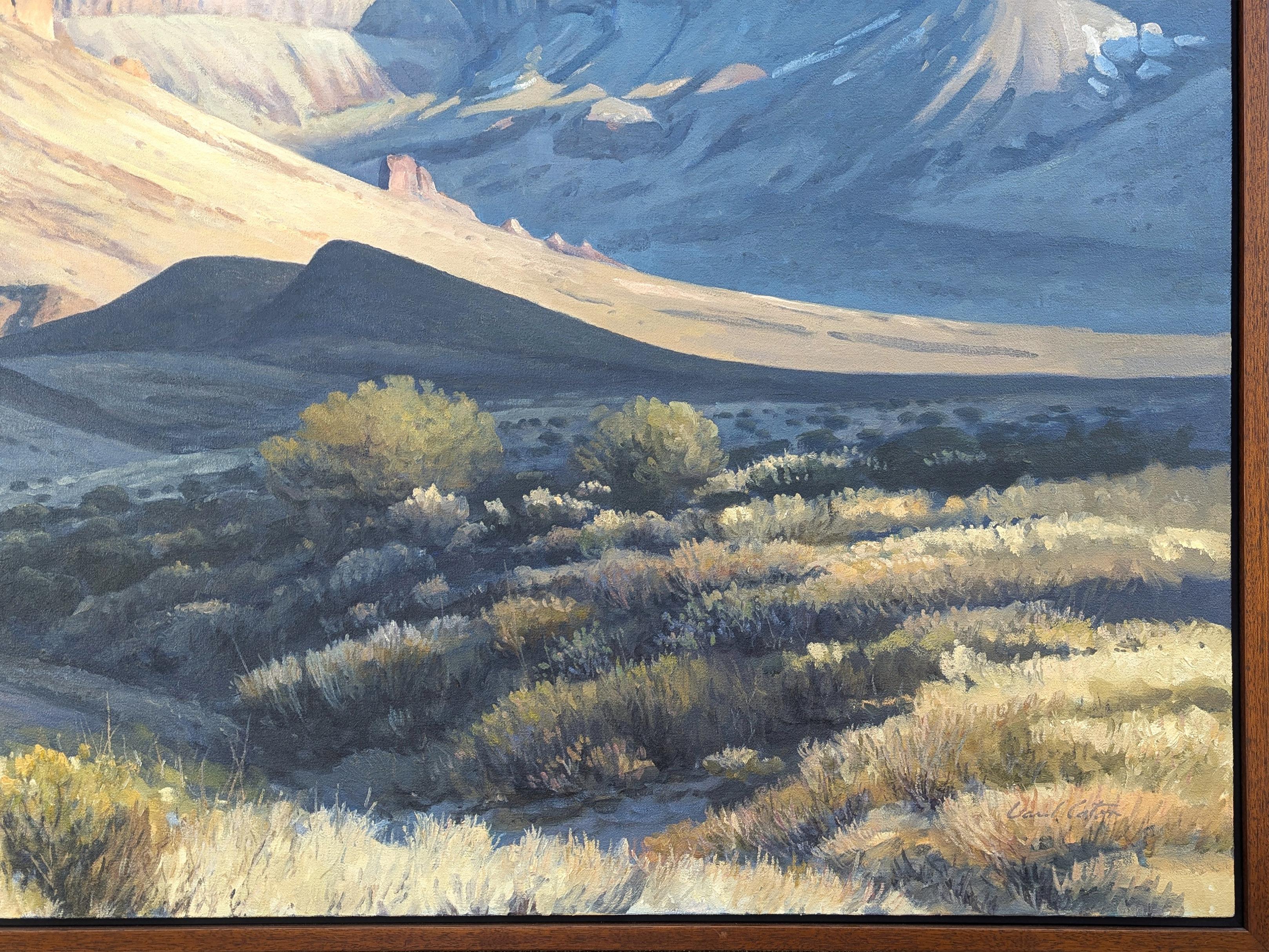 Realistic Pastel Blue and Green Toned Mountain Desert Nature Landscape Painting 2