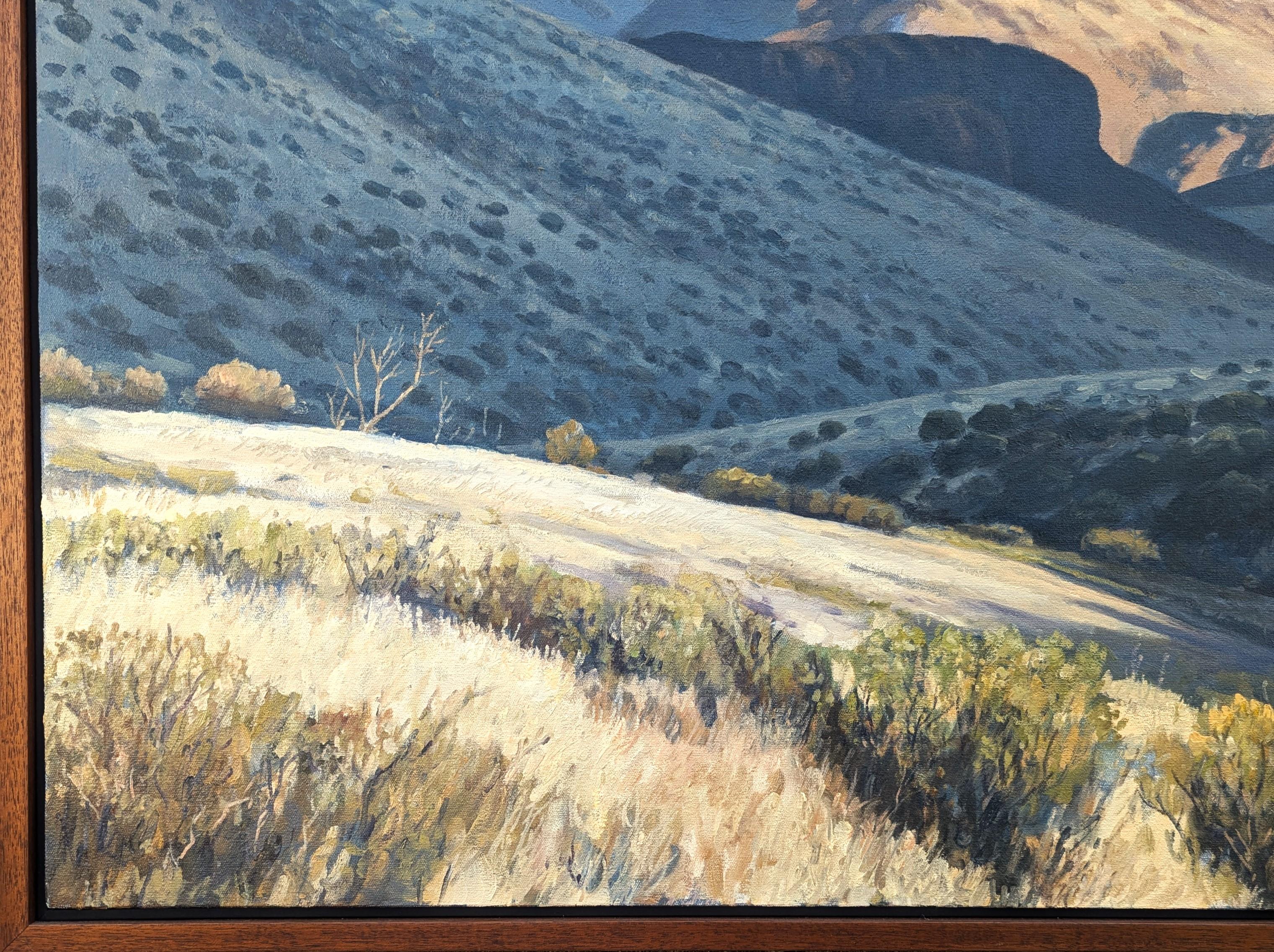 Realistic Pastel Blue and Green Toned Mountain Desert Nature Landscape Painting 3