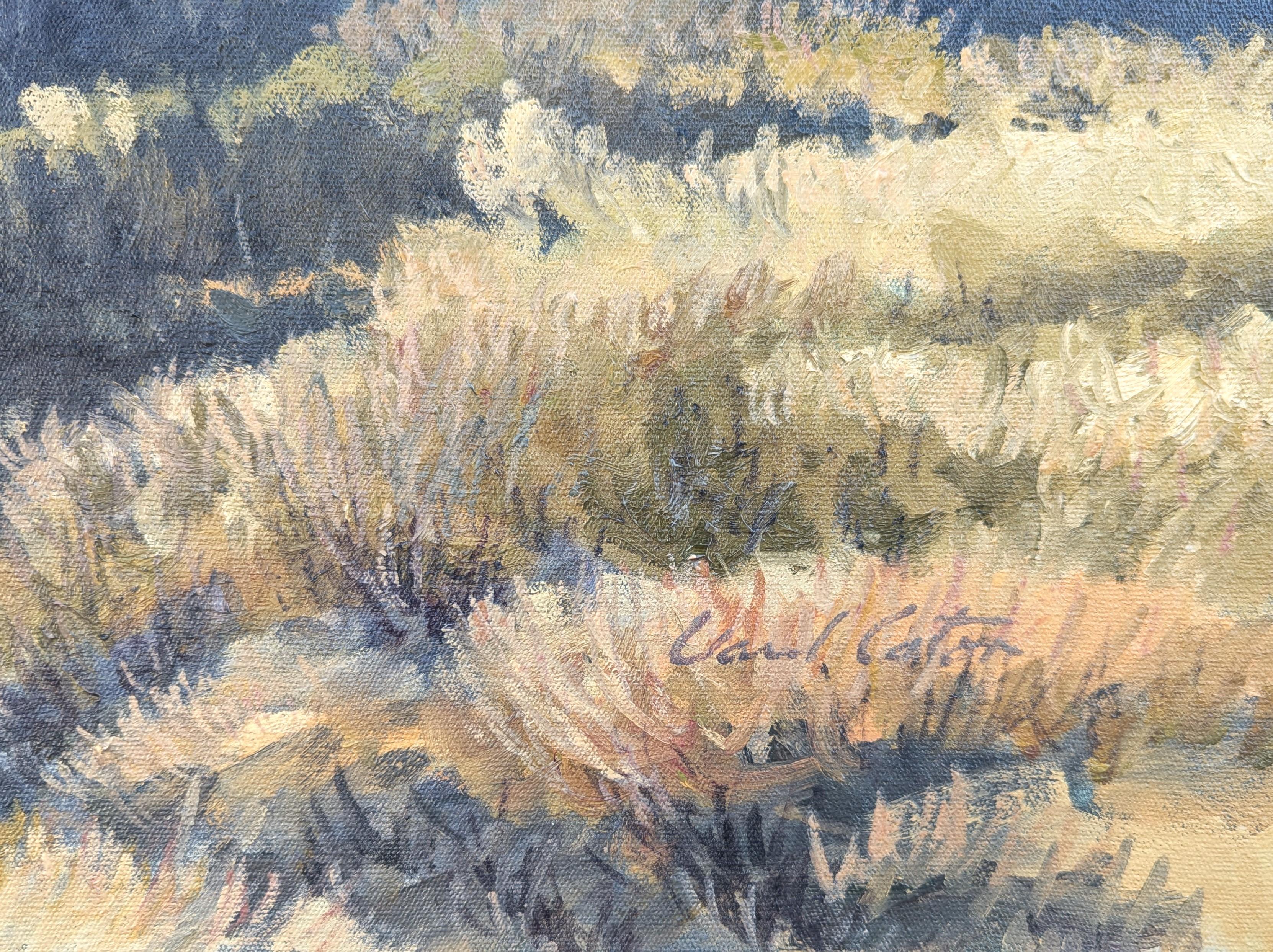 Realistic Pastel Blue and Green Toned Mountain Desert Nature Landscape Painting 4