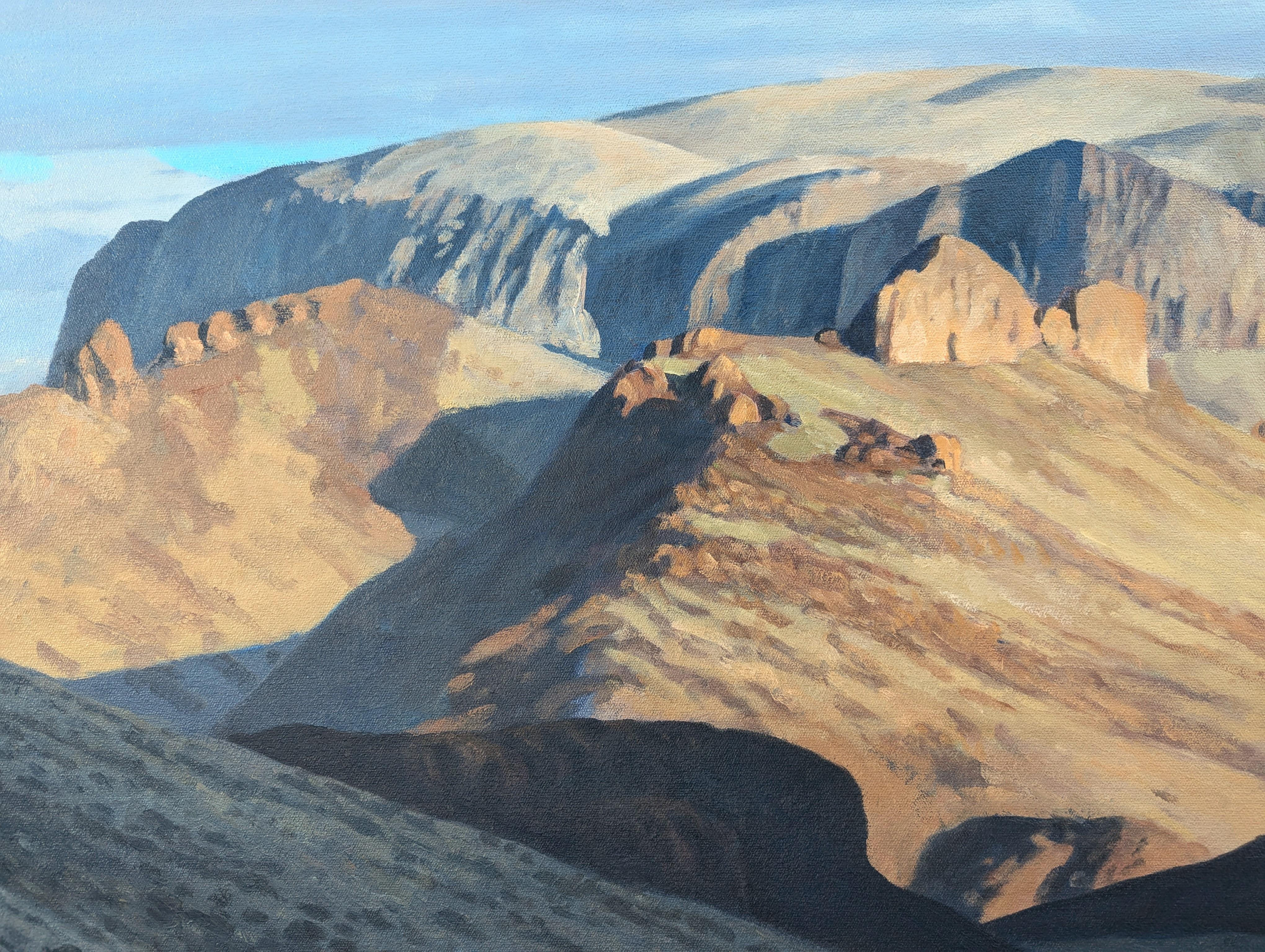 Realistic Pastel Blue and Green Toned Mountain Desert Nature Landscape Painting 6