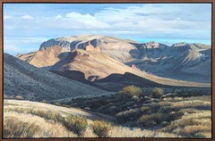 Realistic Pastel Blue and Green Toned Mountain Desert Nature Landscape Painting
